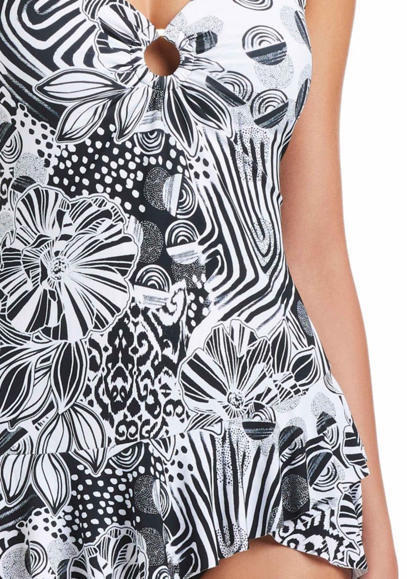 Beyond Control Women's V-Neck Swim Dress - Black/white - Size 8