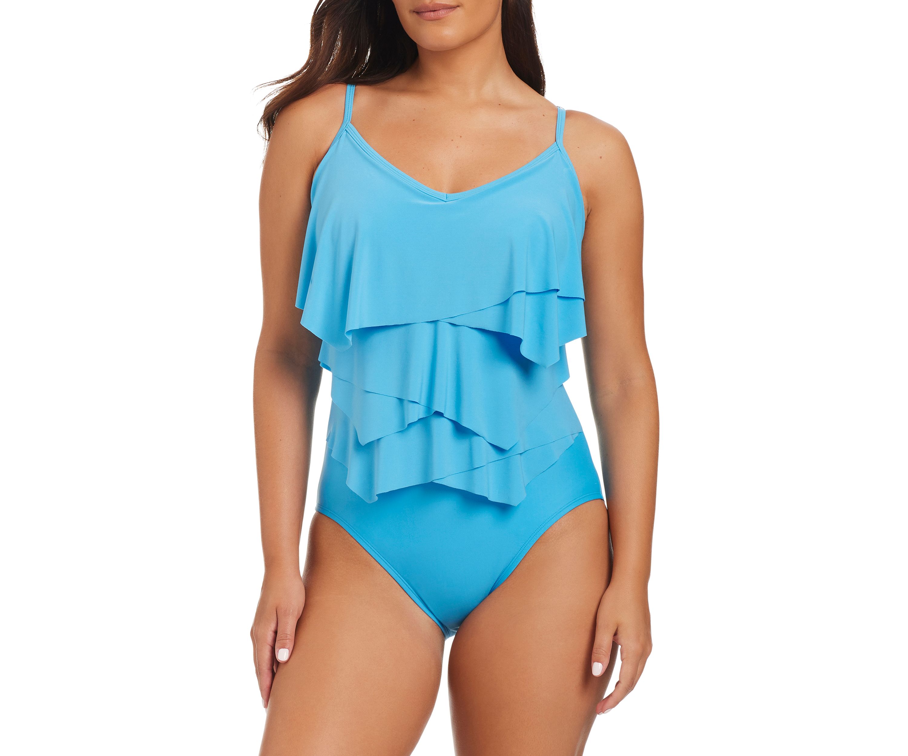 Solid Essentials Geometric Overlay One Piece Swimsuit 