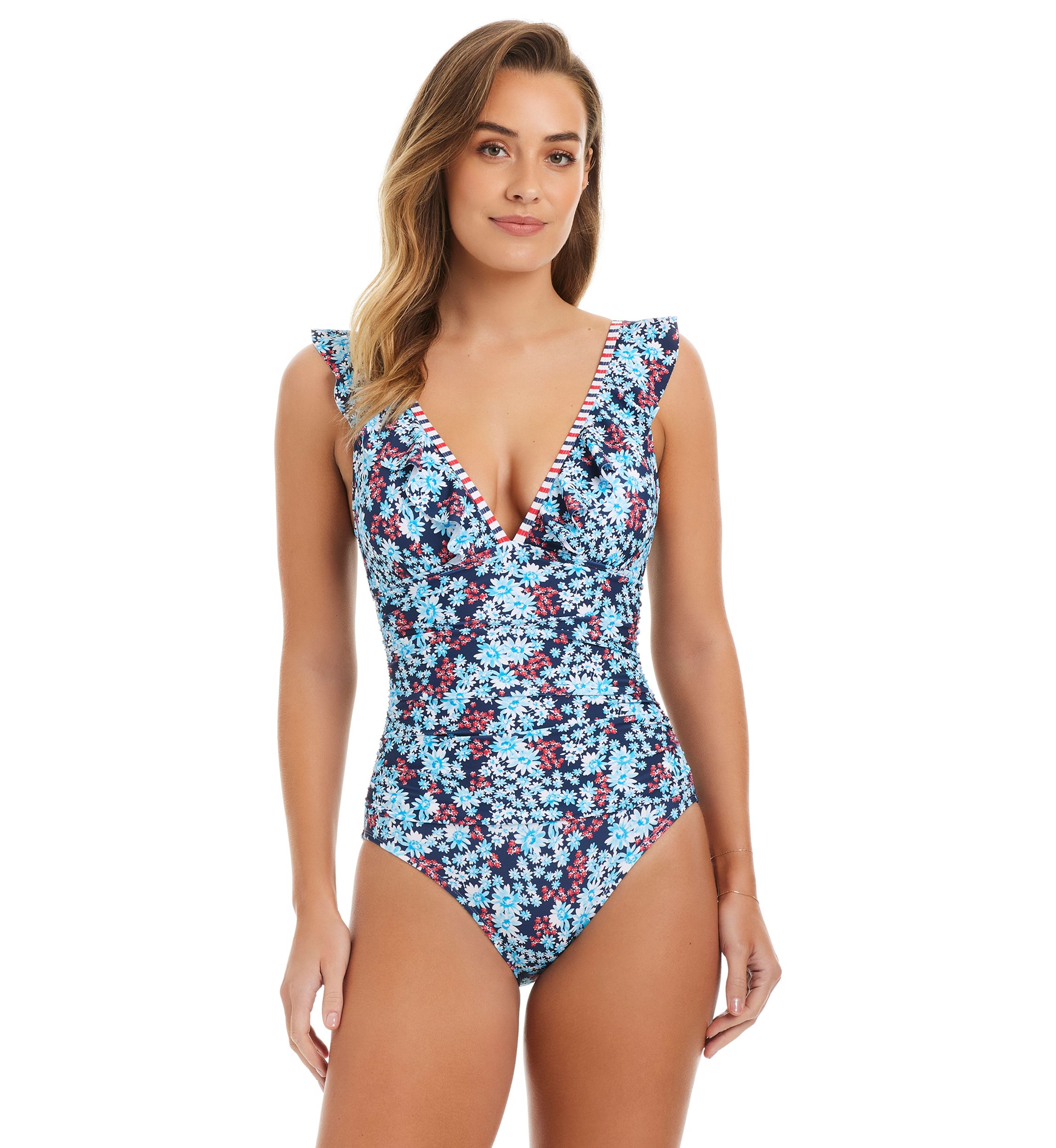 Garden Party Ruffle Neck One Piece Swimsuit