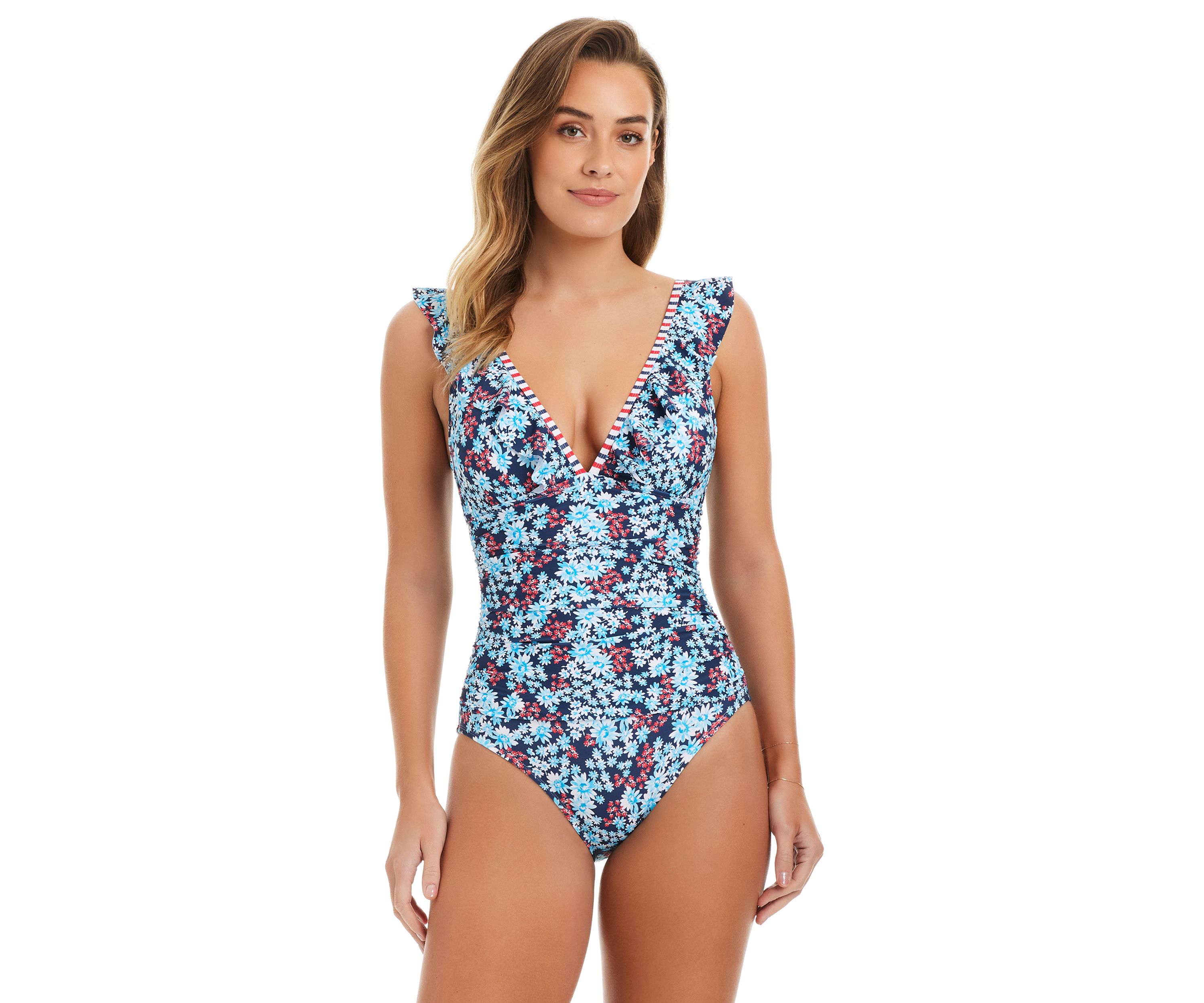 Garden Party Ruffle Neck One Piece Swimsuit