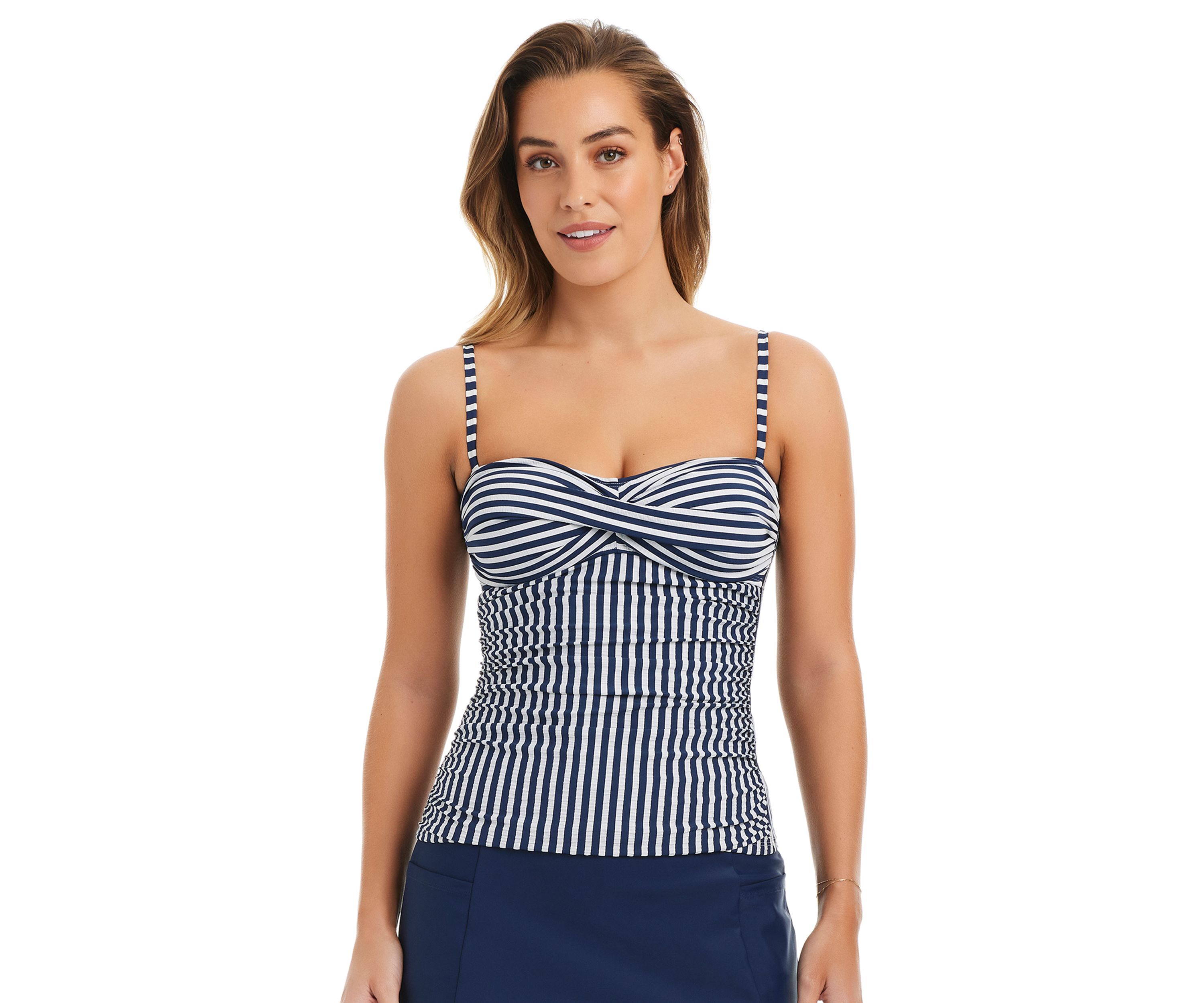 Large Seersucker Twist Tankini Swim Top
