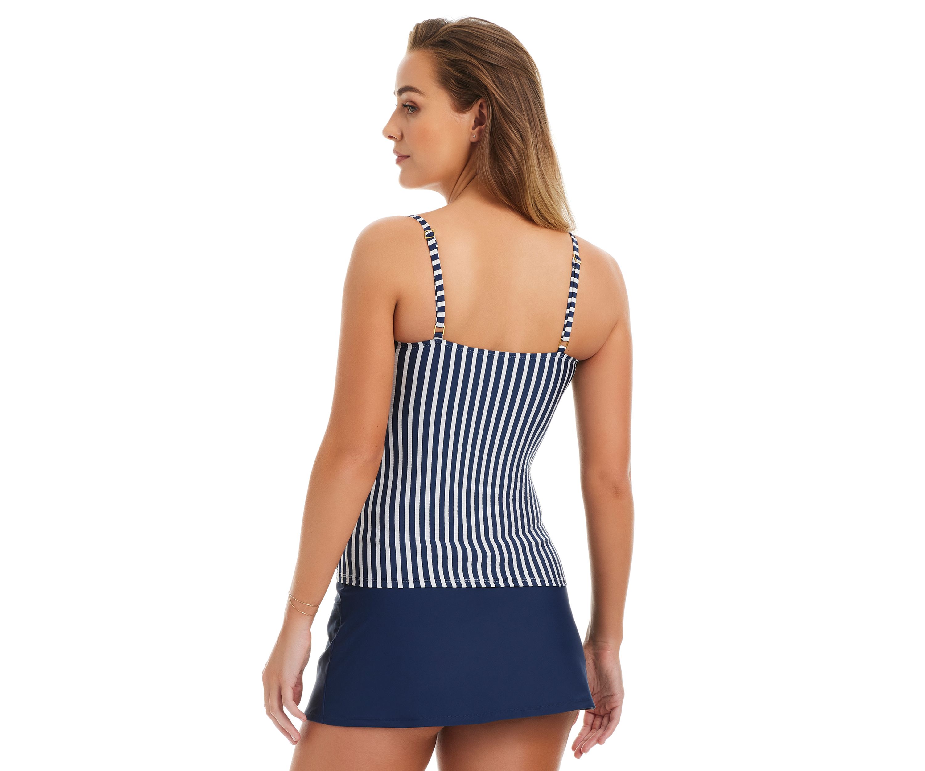 Large Seersucker Twist Tankini Swim Top