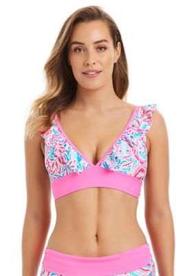 Crown & Ivy™ Superbloom Ruffle Neck Bra Swim Top | belk