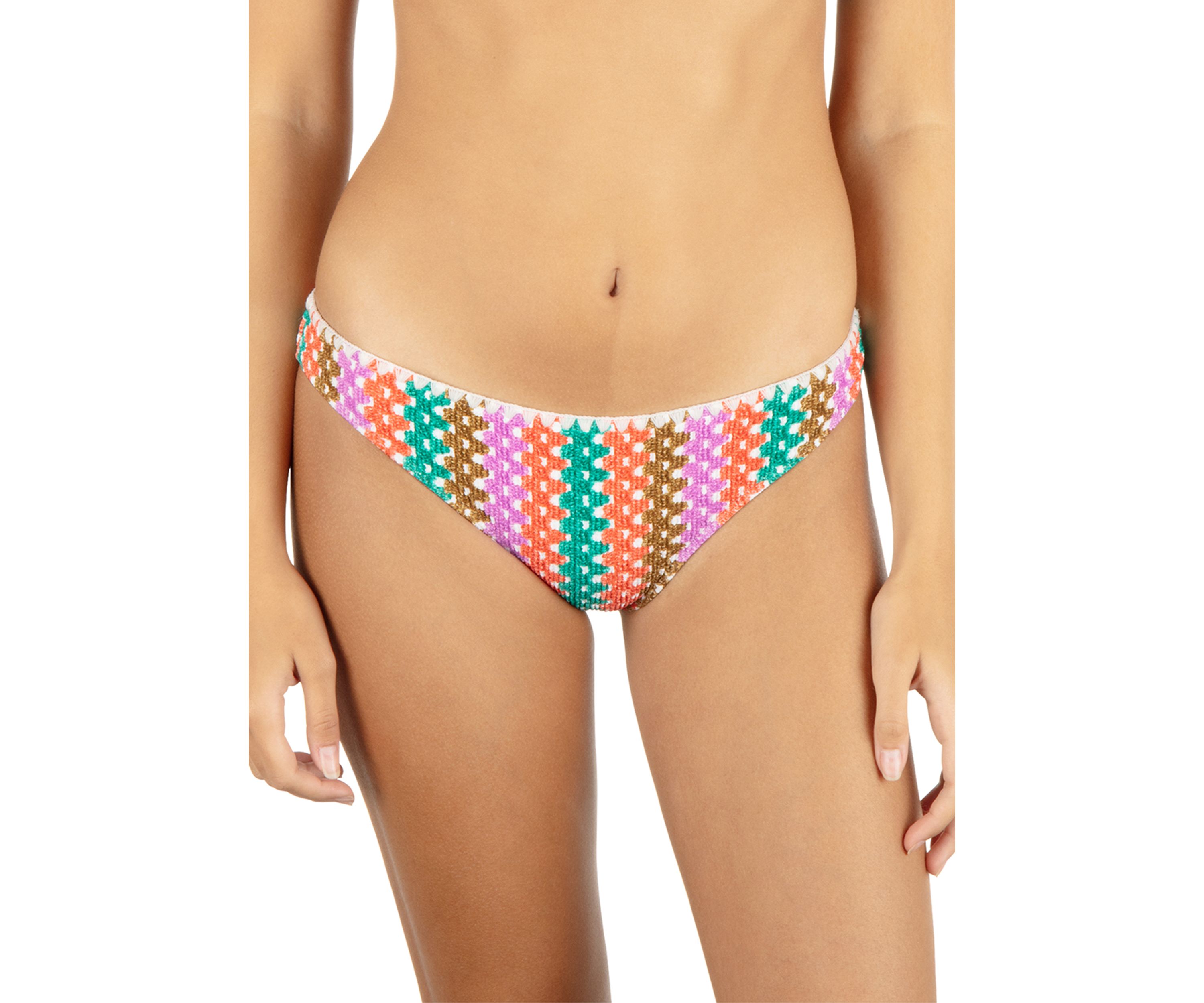 Printed Stripe Crochet Scrunch Moderate Brief Swim Bottoms