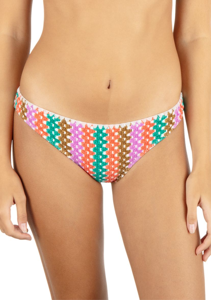 Printed Stripe Crochet Scrunch Moderate Brief Swim Bottoms