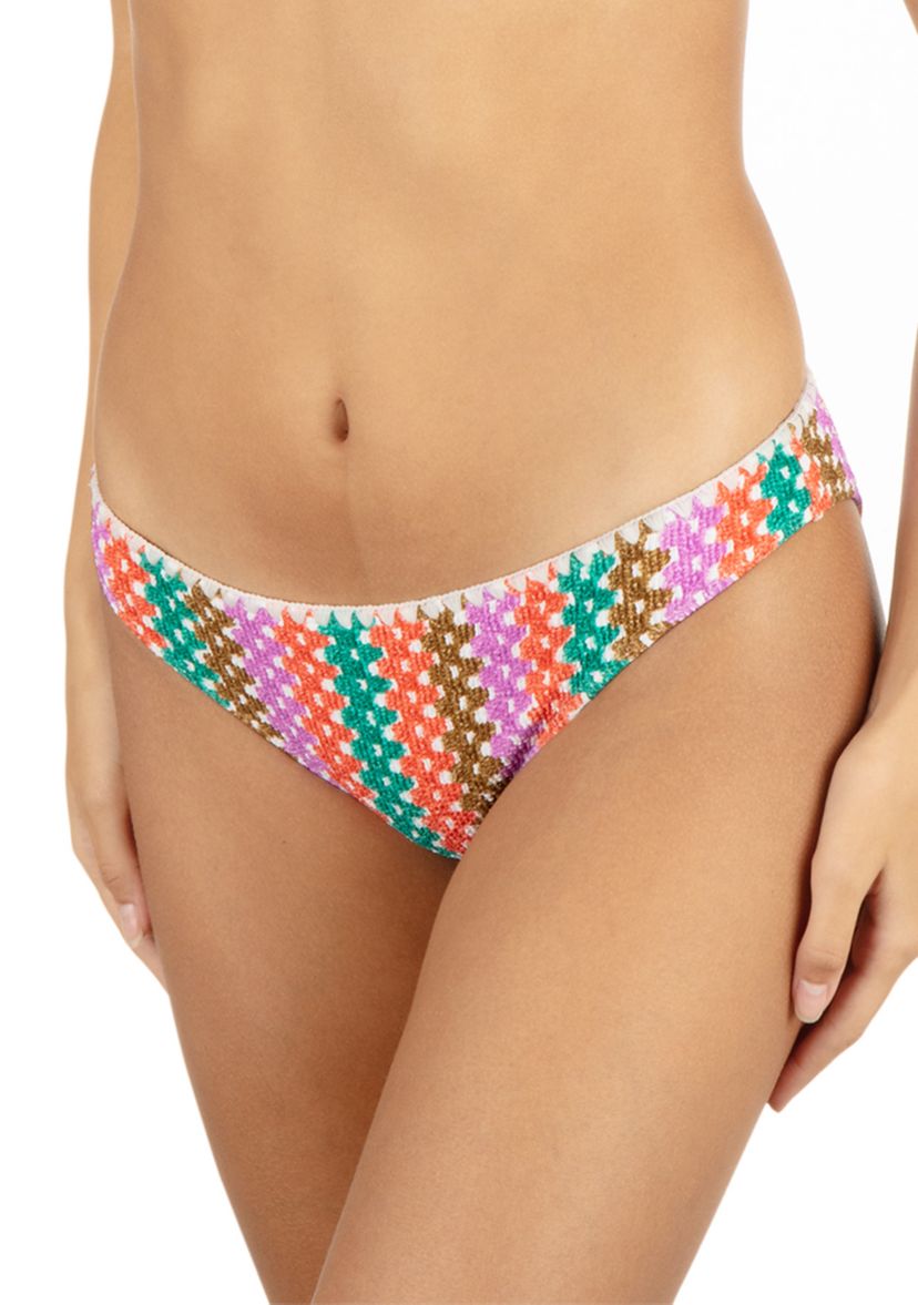 Printed Stripe Crochet Scrunch Moderate Brief Swim Bottoms