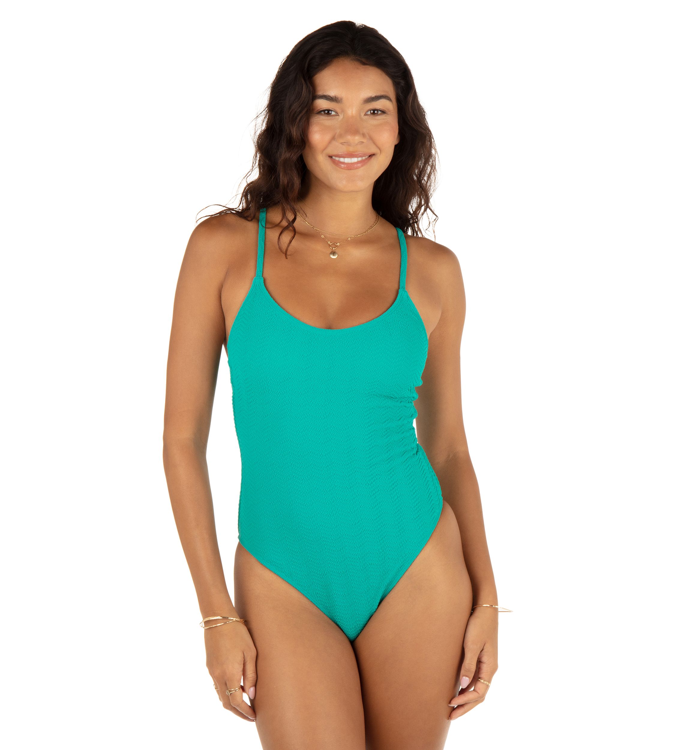 Womens Solid Wave Textured Scrunch One Piece Swimsuit