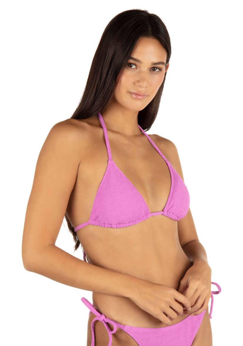 Solid Wave Textured Triangle Swim Bikini Top 