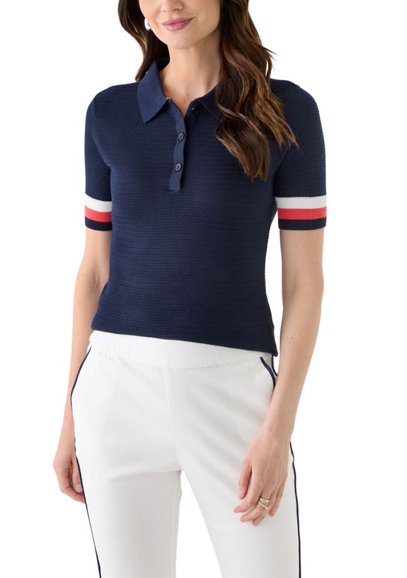 Womens Raquel Pointelle Knit Polo Sweater