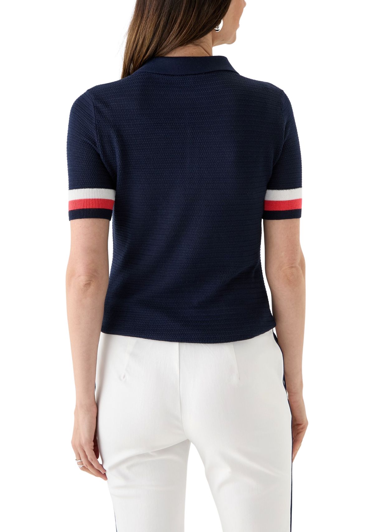 Womens Raquel Pointelle Knit Polo Sweater