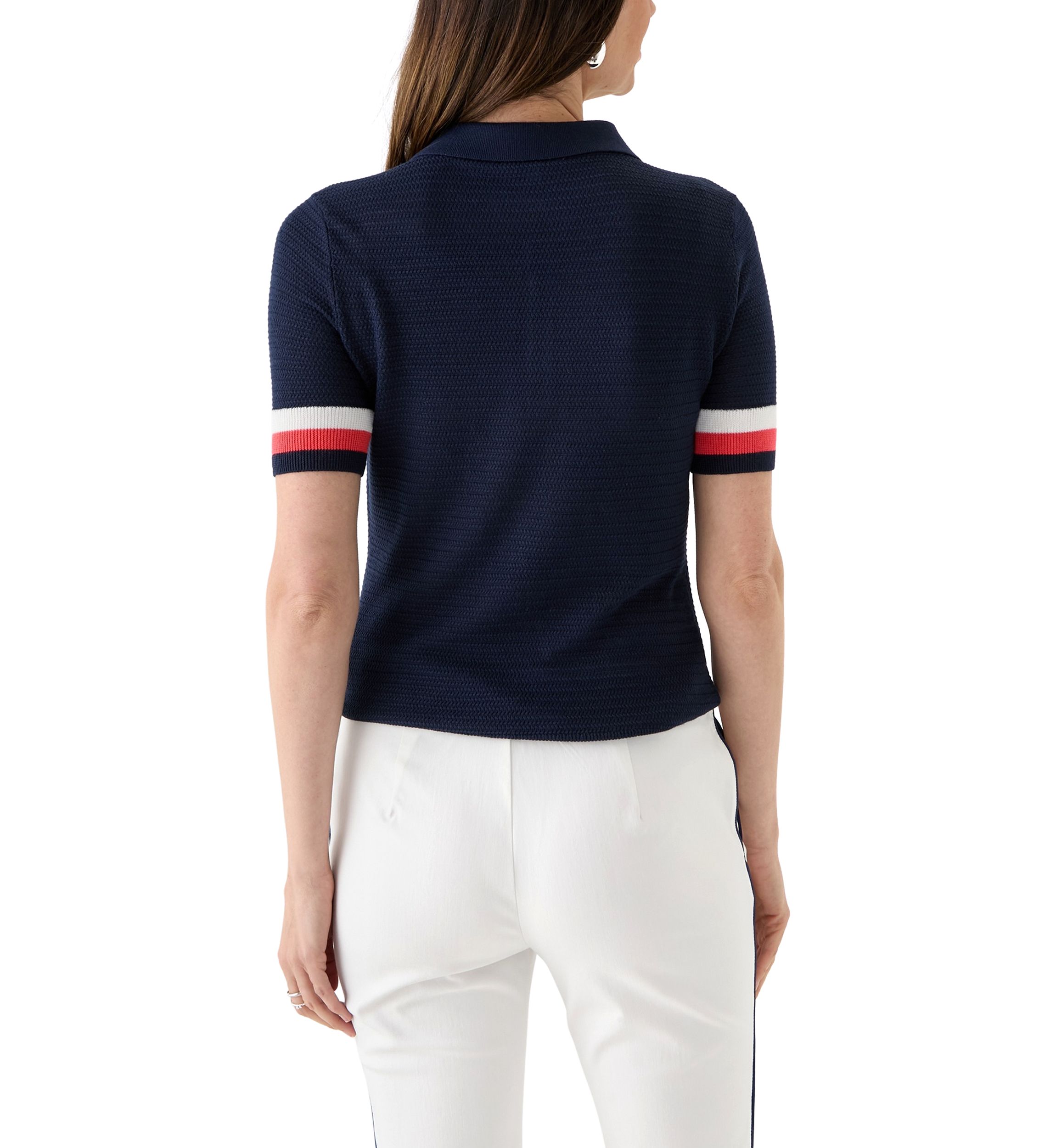 Womens Raquel Pointelle Knit Polo Sweater