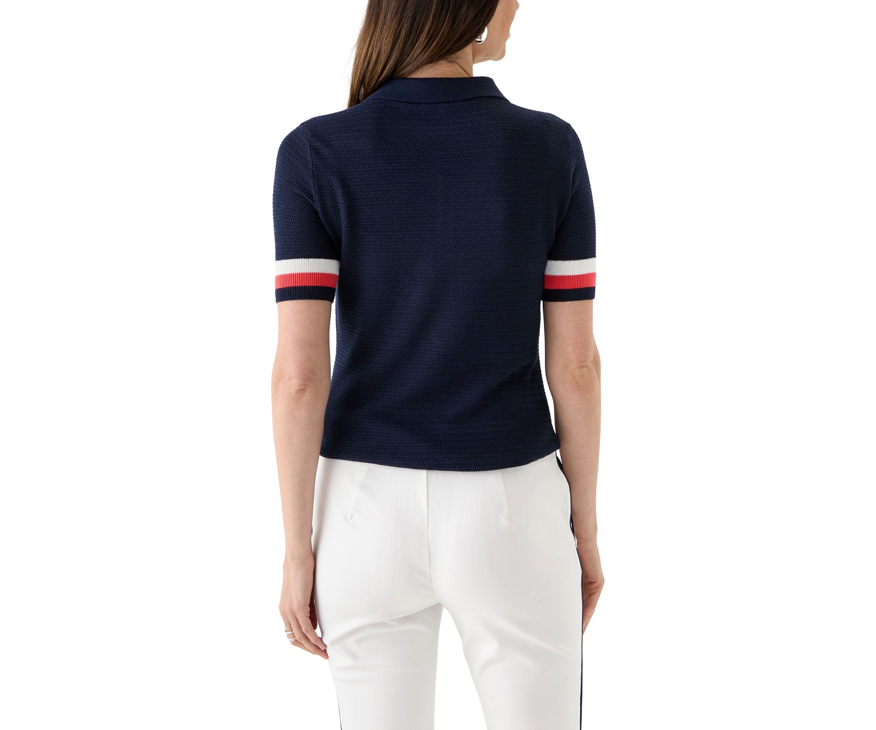 Womens Raquel Pointelle Knit Polo Sweater