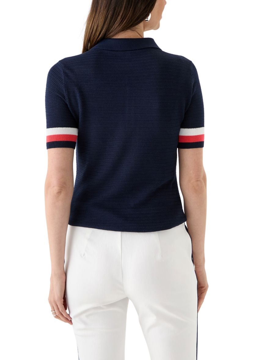 Womens Raquel Pointelle Knit Polo Sweater