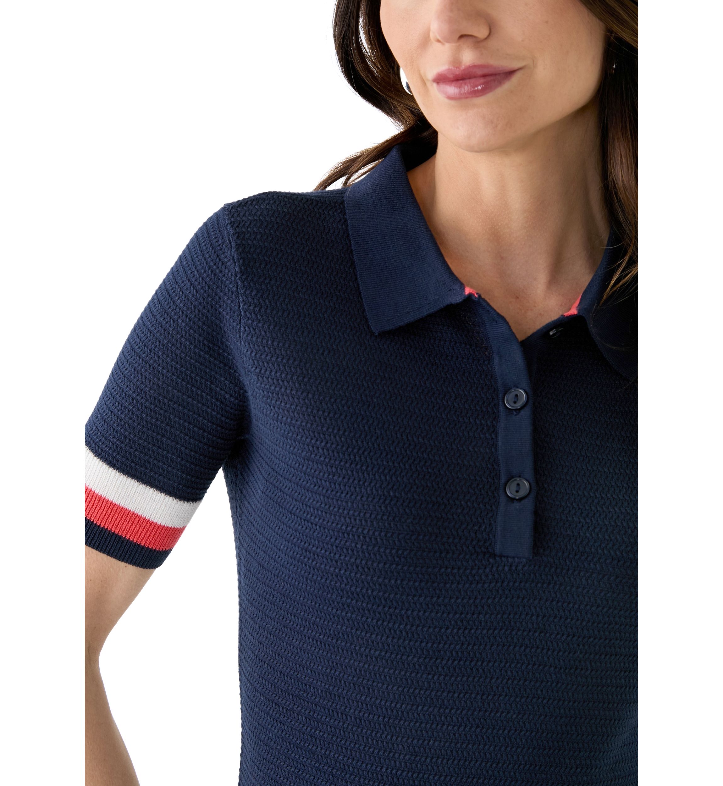 Womens Raquel Pointelle Knit Polo Sweater