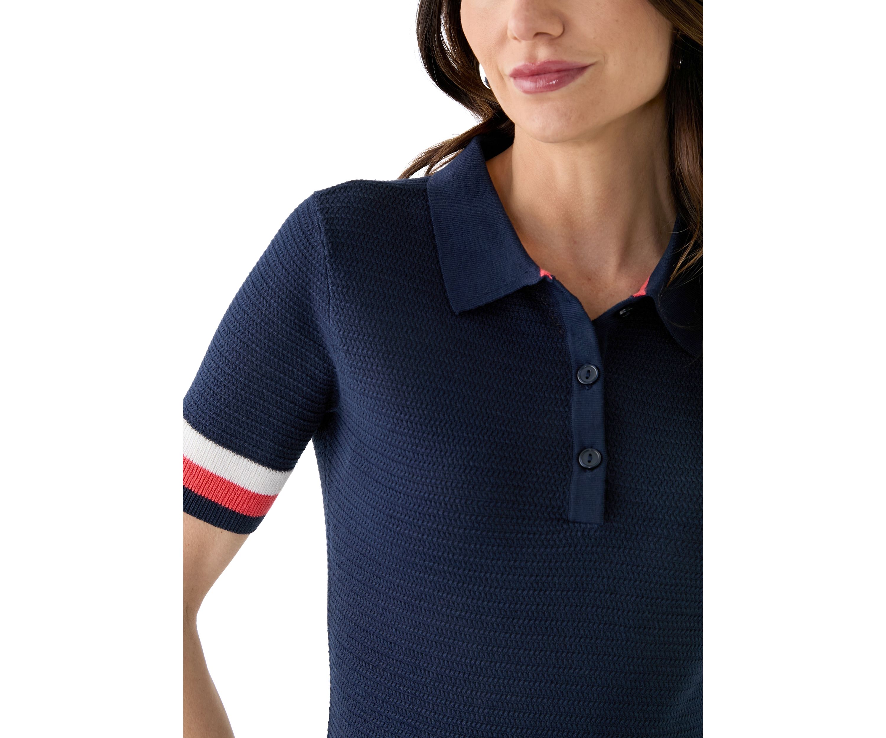 Womens Raquel Pointelle Knit Polo Sweater