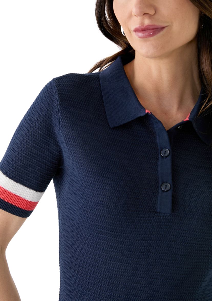 Womens Raquel Pointelle Knit Polo Sweater