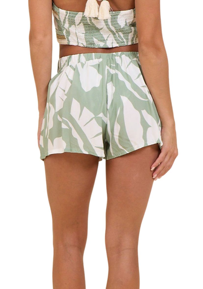 Leaf Printed Crochet Trim Swim Cover Up Shorts