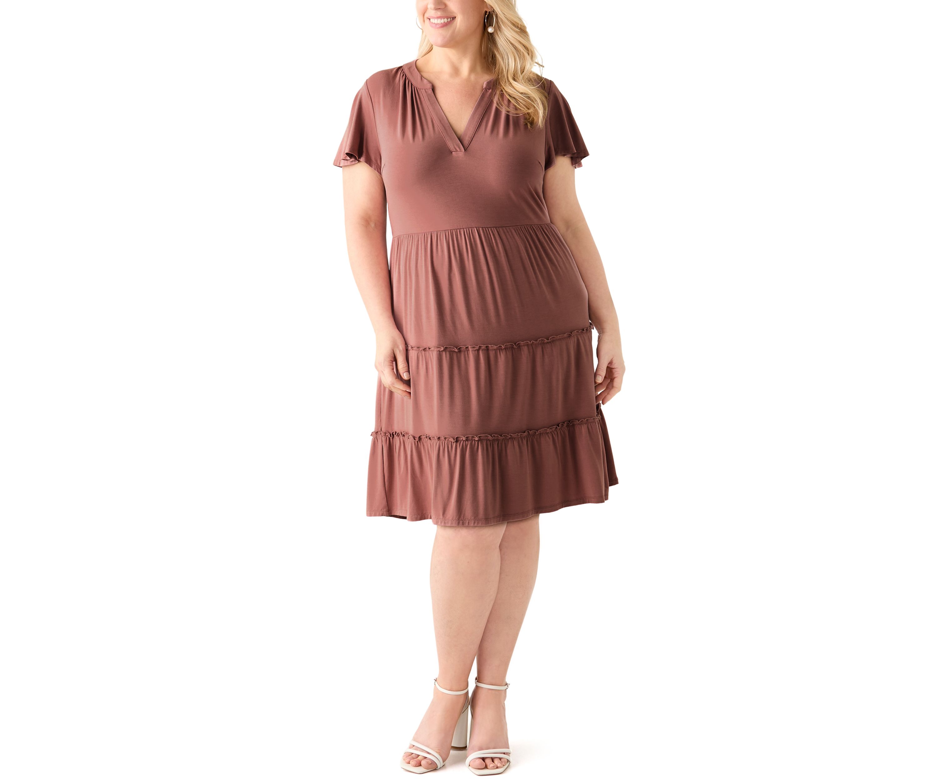 Plus Size Flutter Sleeve Tiered Knit Dress