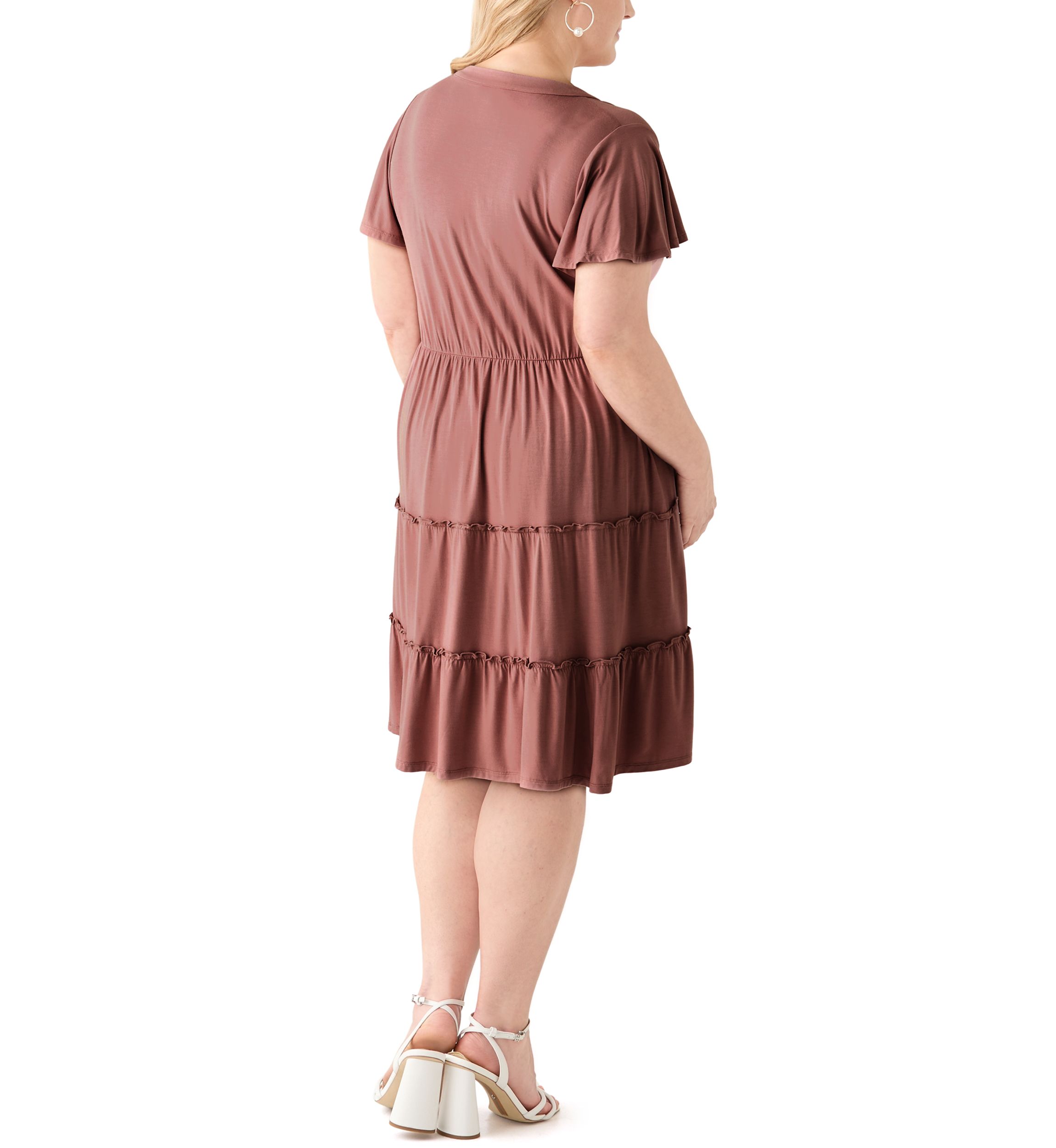 Plus Size Flutter Sleeve Tiered Knit Dress