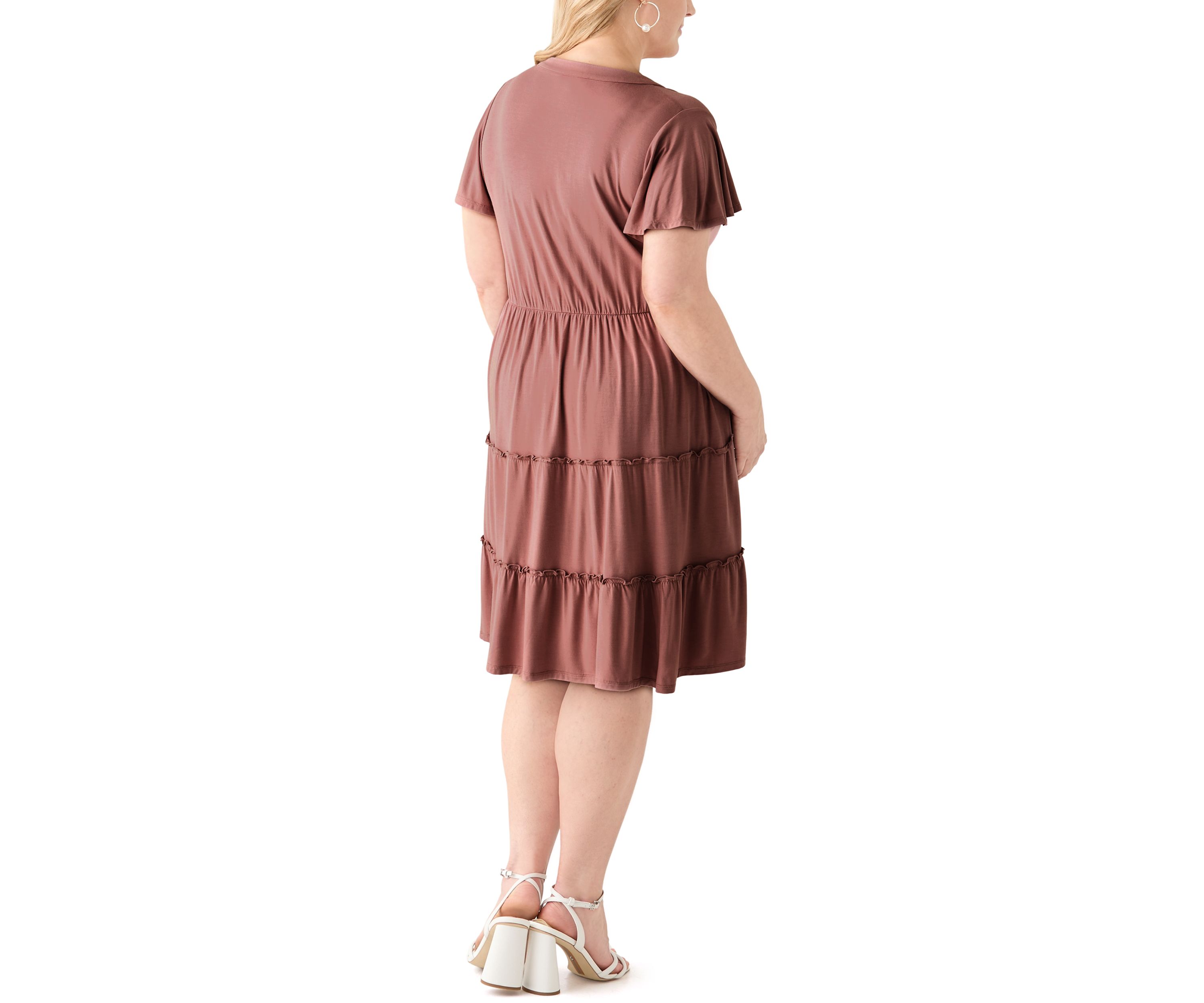 Plus Size Flutter Sleeve Tiered Knit Dress