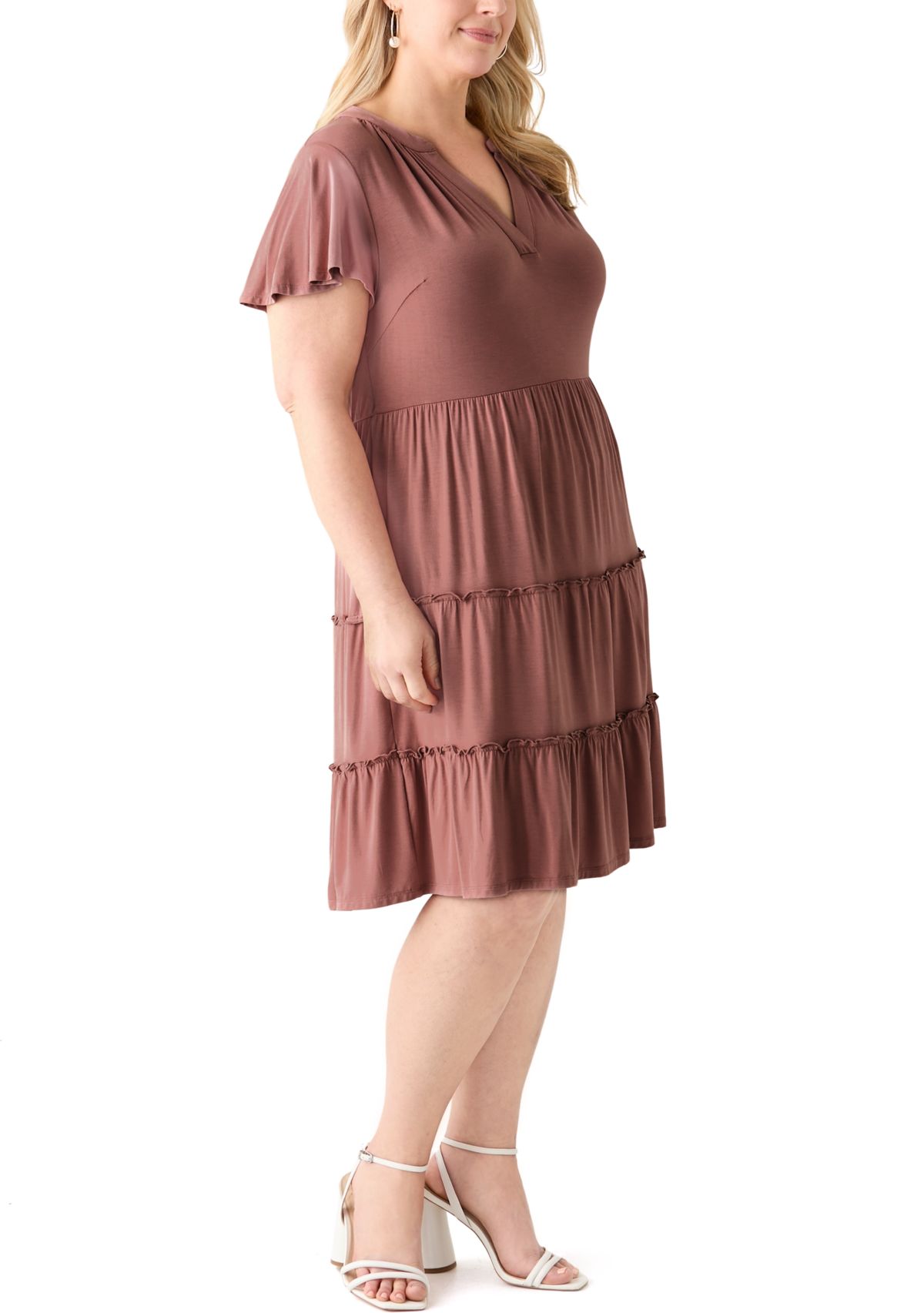 Plus Size Flutter Sleeve Tiered Knit Dress