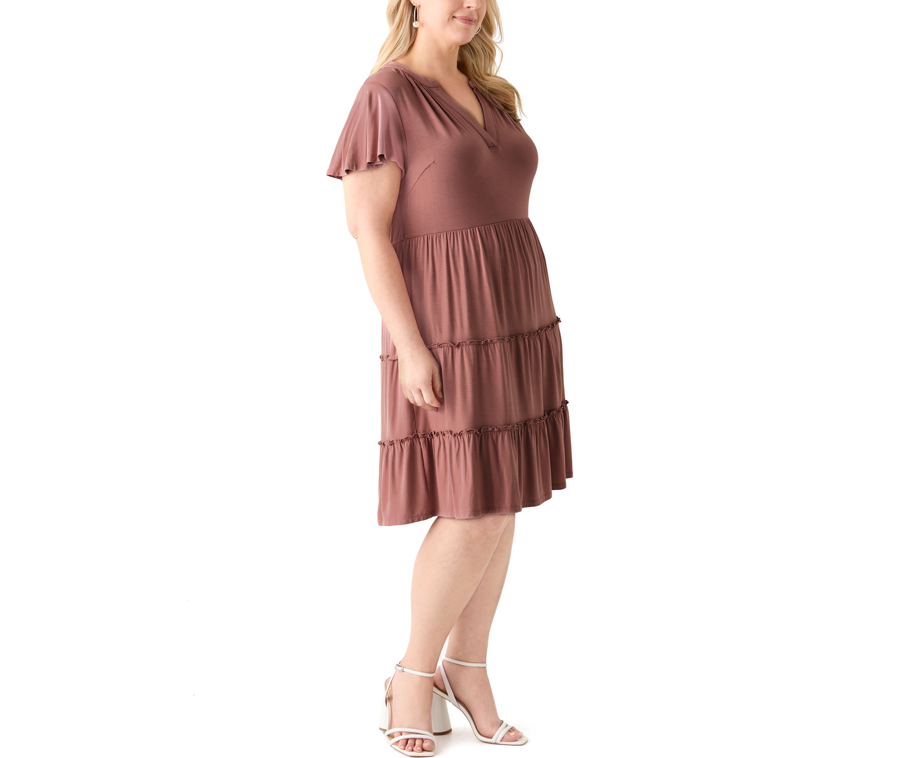 Plus Size Flutter Sleeve Tiered Knit Dress