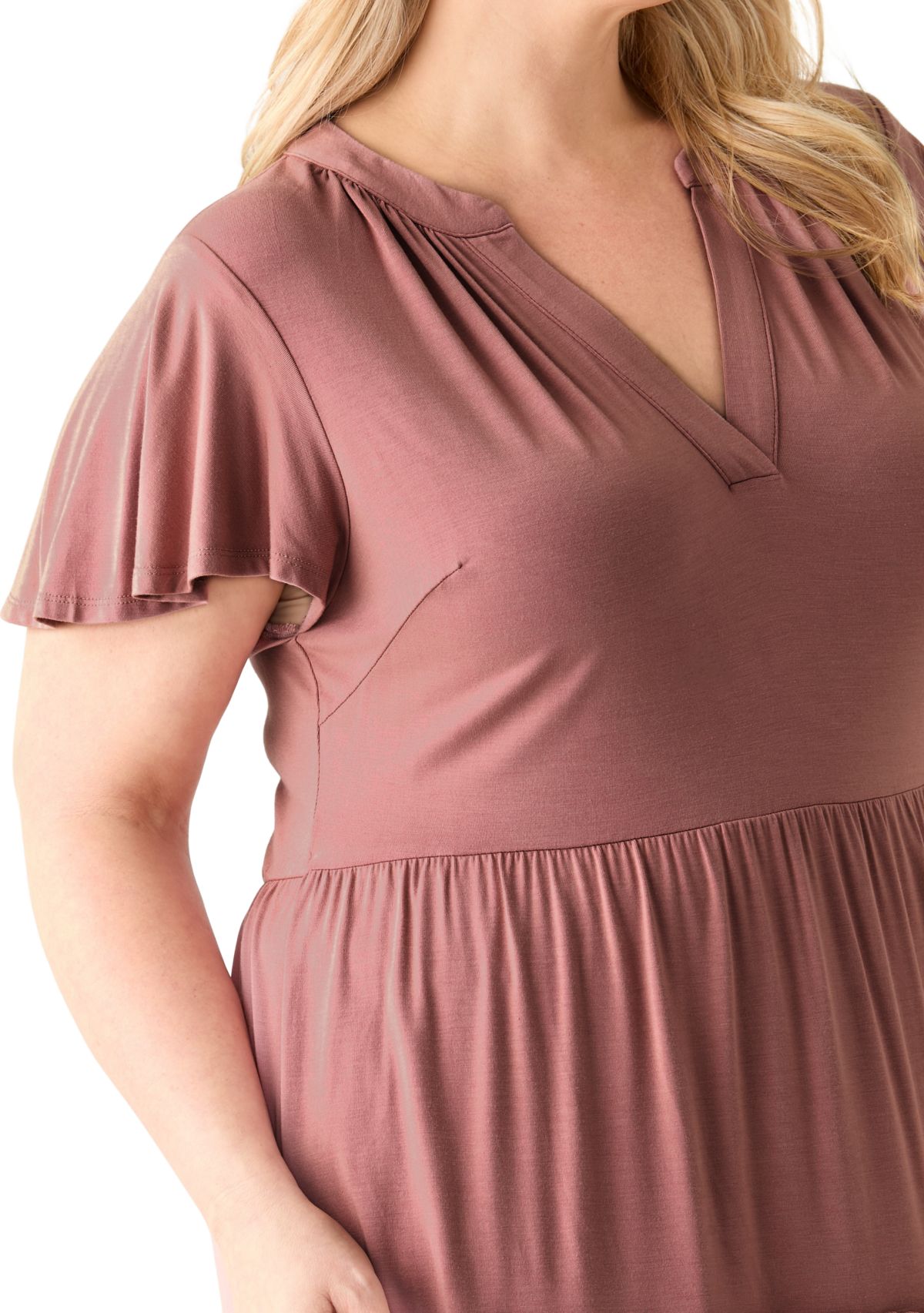 Plus Size Flutter Sleeve Tiered Knit Dress