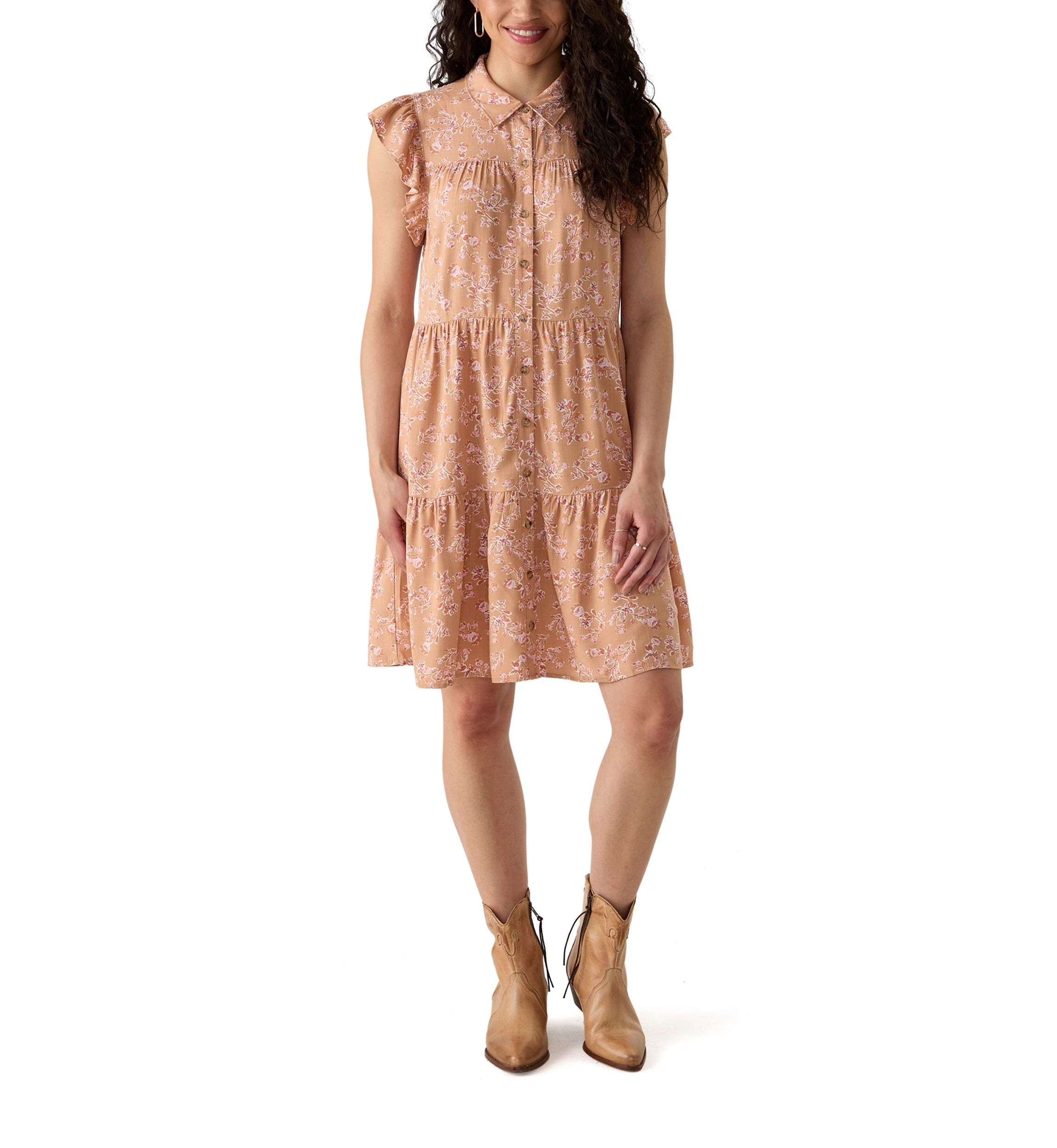 Plus Size Short Sleeve Tiered Woven Shirtdress