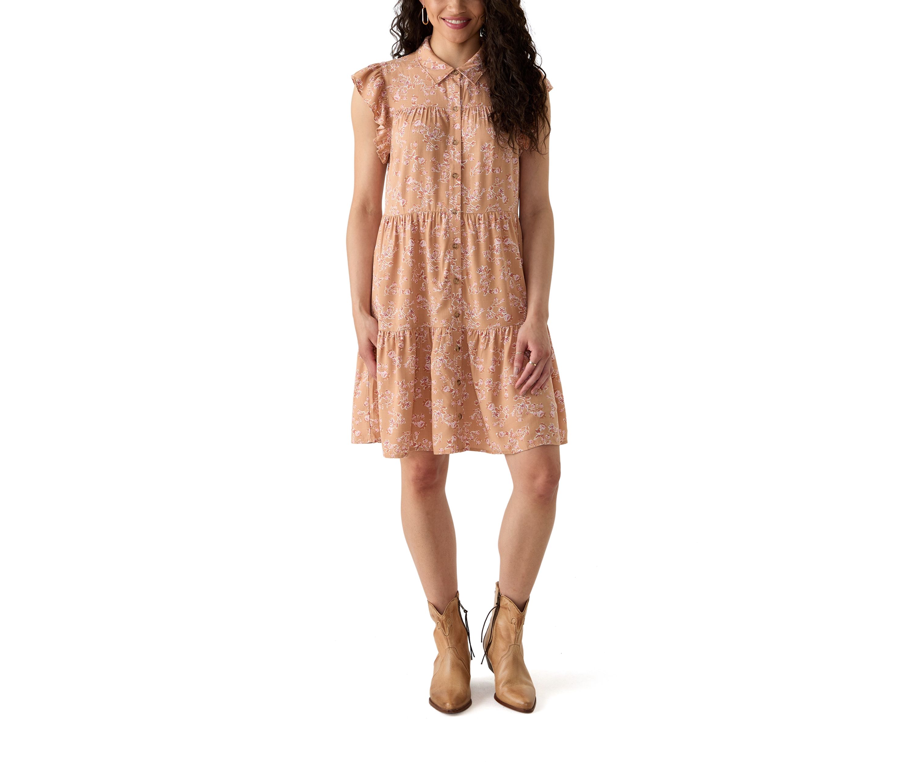 Plus Size Short Sleeve Tiered Woven Shirtdress