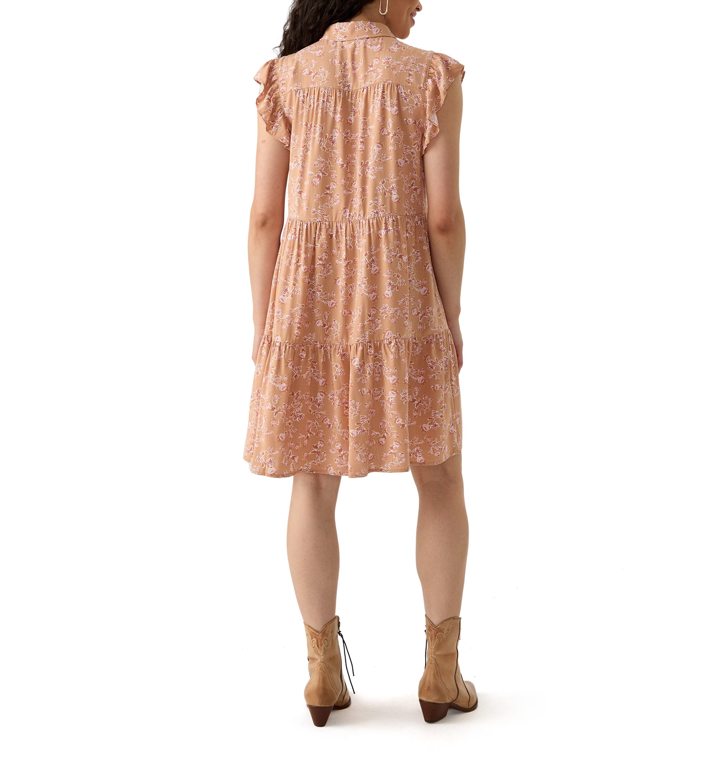 Plus Size Short Sleeve Tiered Woven Shirtdress