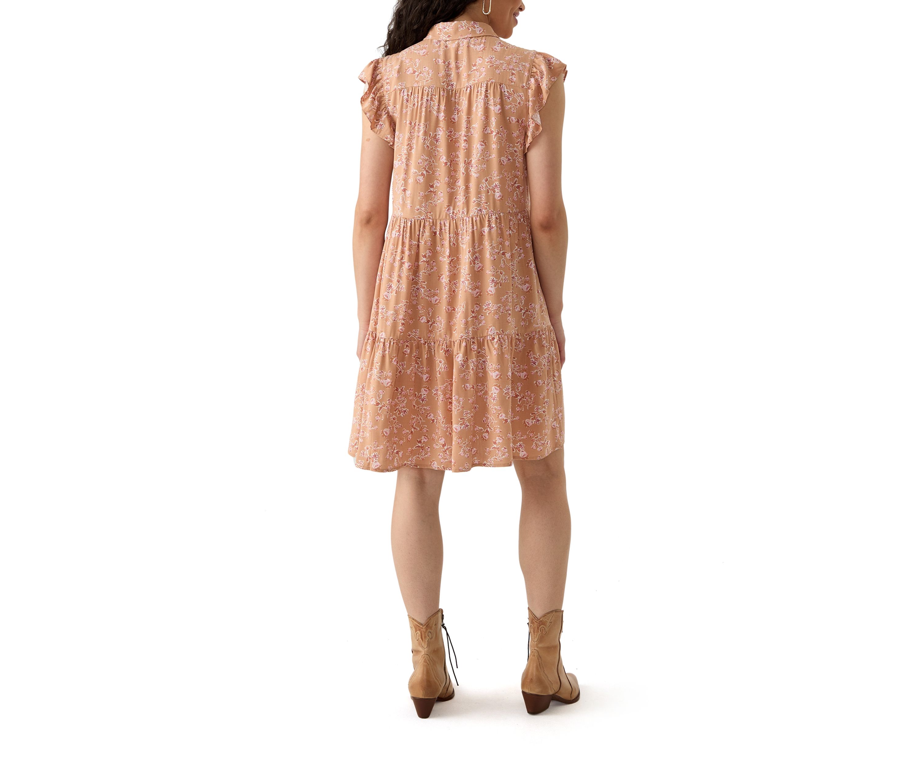 Plus Size Short Sleeve Tiered Woven Shirtdress