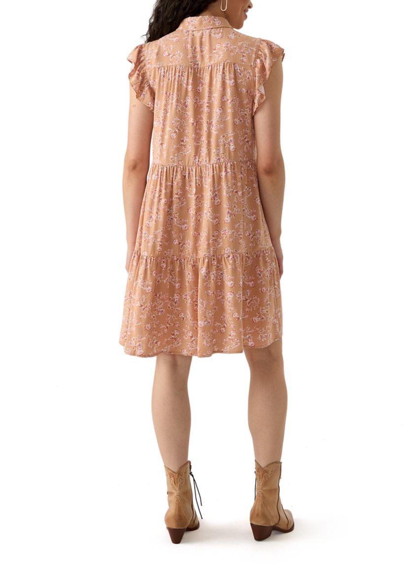 Plus Size Short Sleeve Tiered Woven Shirtdress