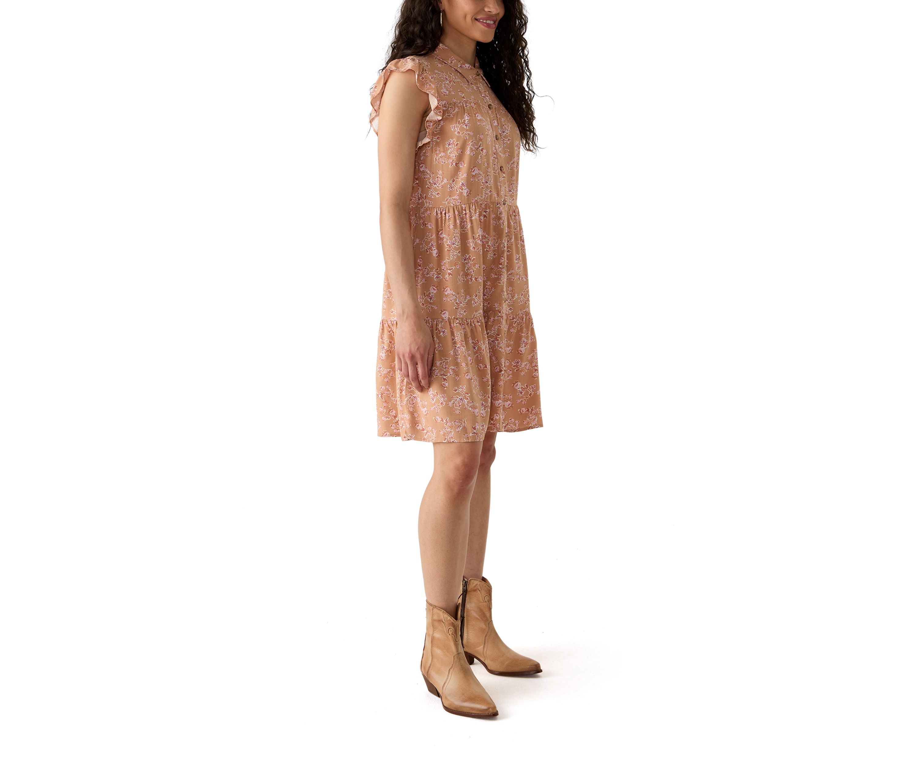 Plus Size Short Sleeve Tiered Woven Shirtdress