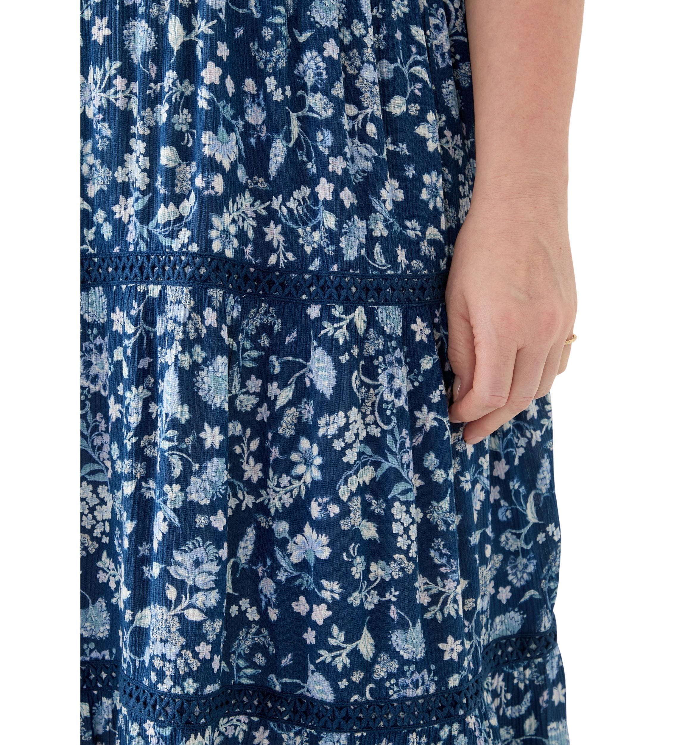 Plus Size Flutter Sleeve Split Neck Floral Gauze Midi Dress