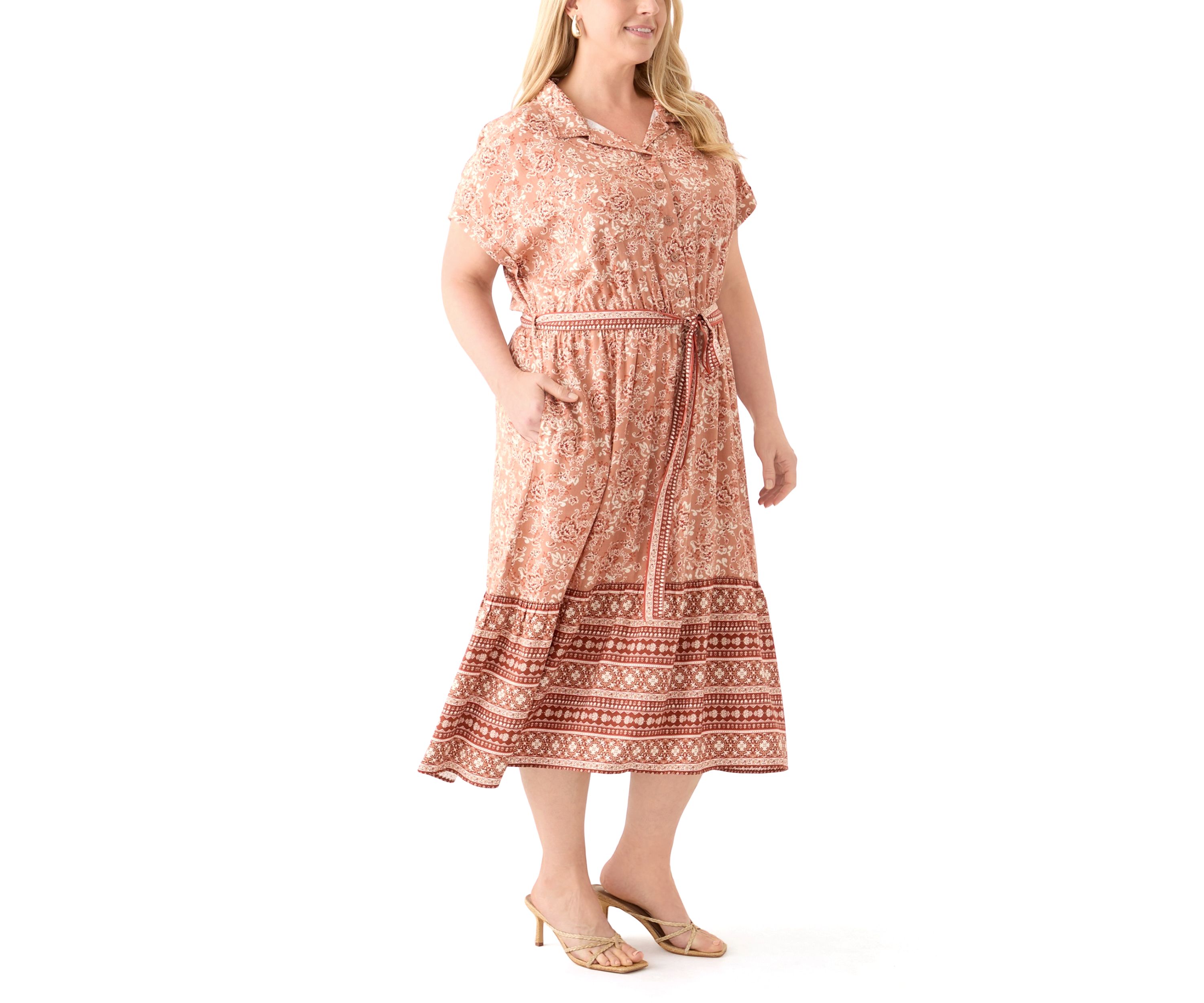 Plus Size Printed Shirt Dress