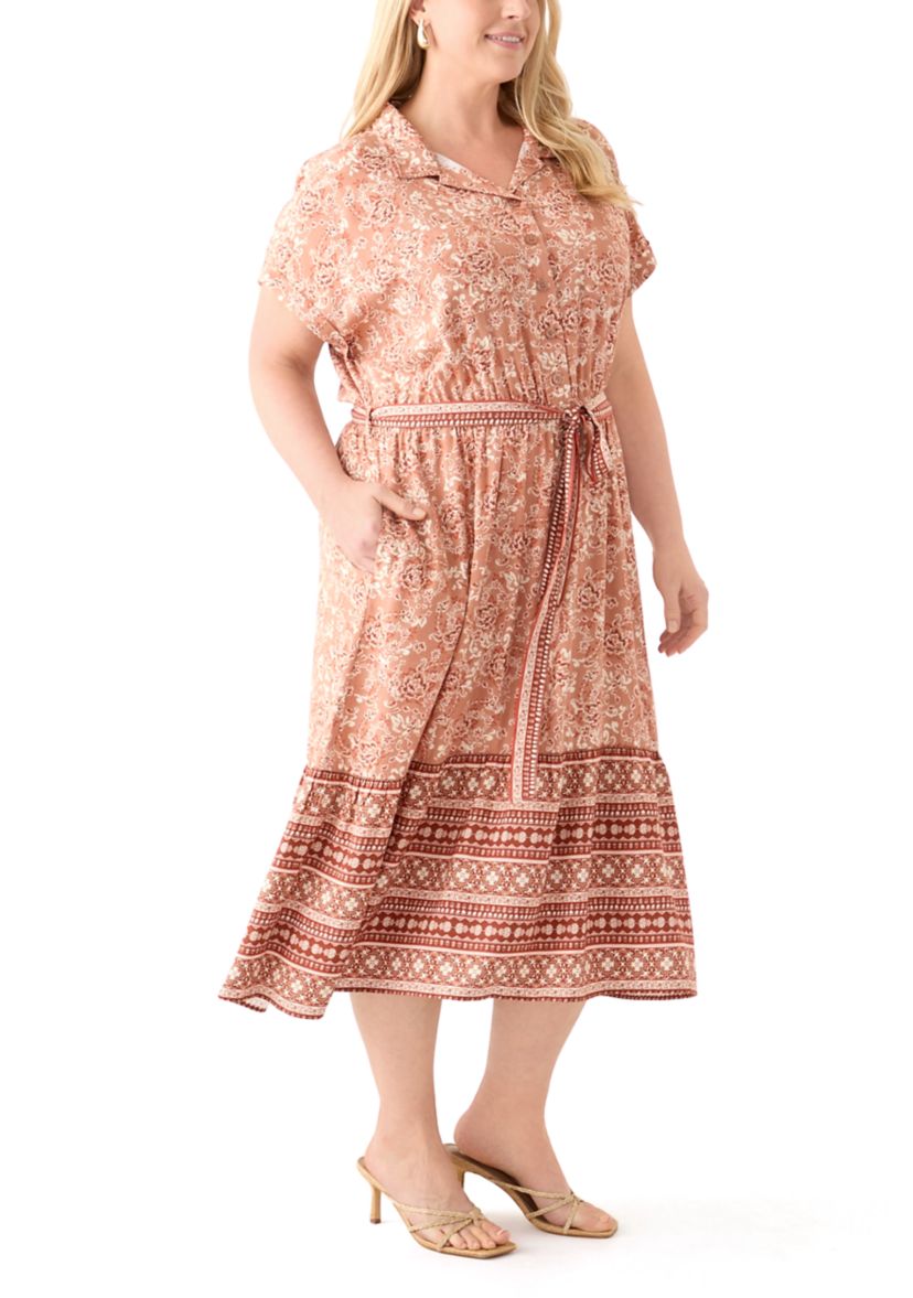 Plus Size Printed Shirt Dress