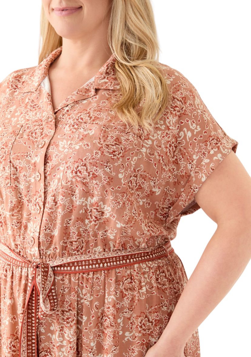 Plus Size Printed Shirt Dress