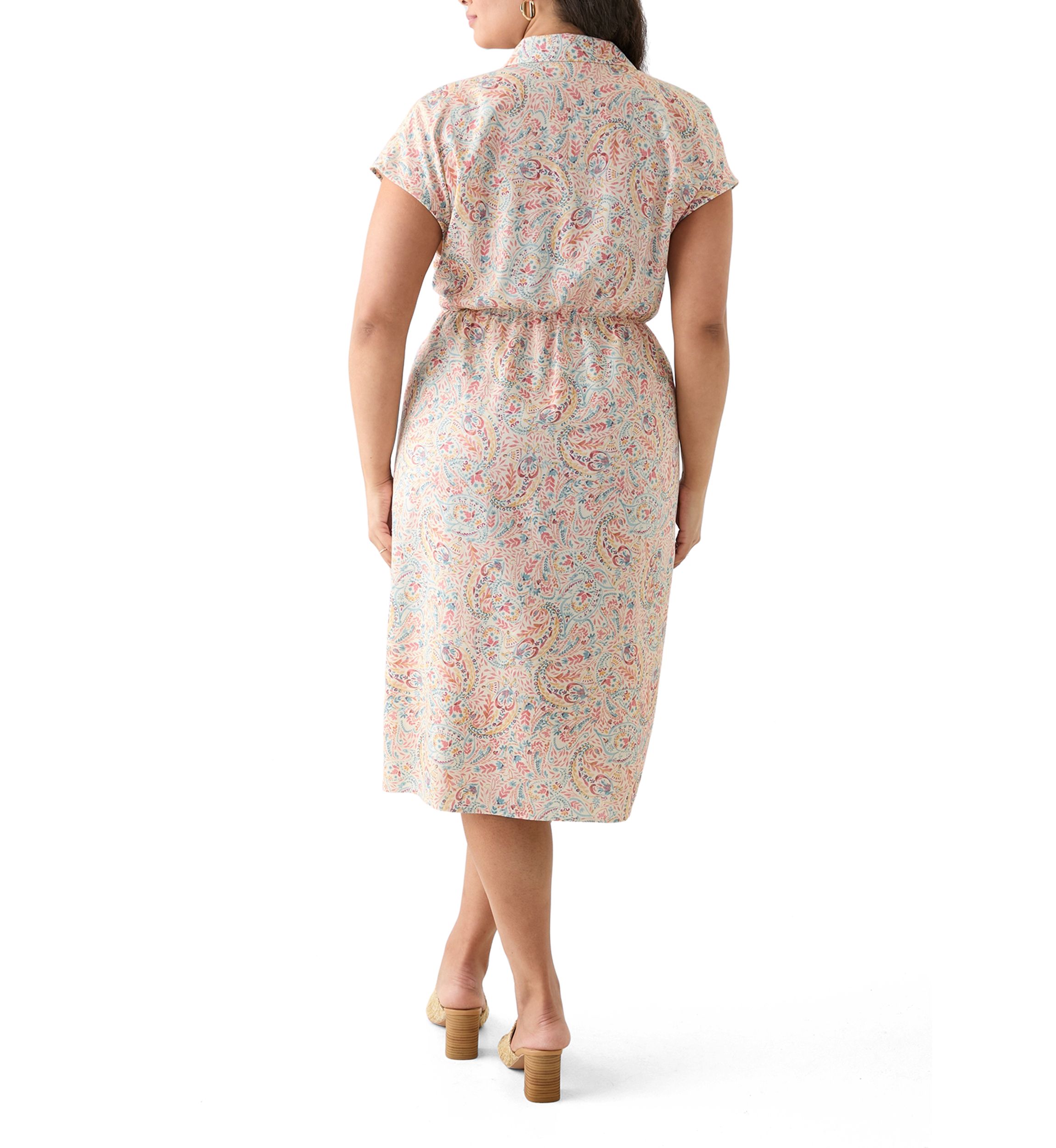 Plus Size Printed Button Front Tie Waist Midi Dress