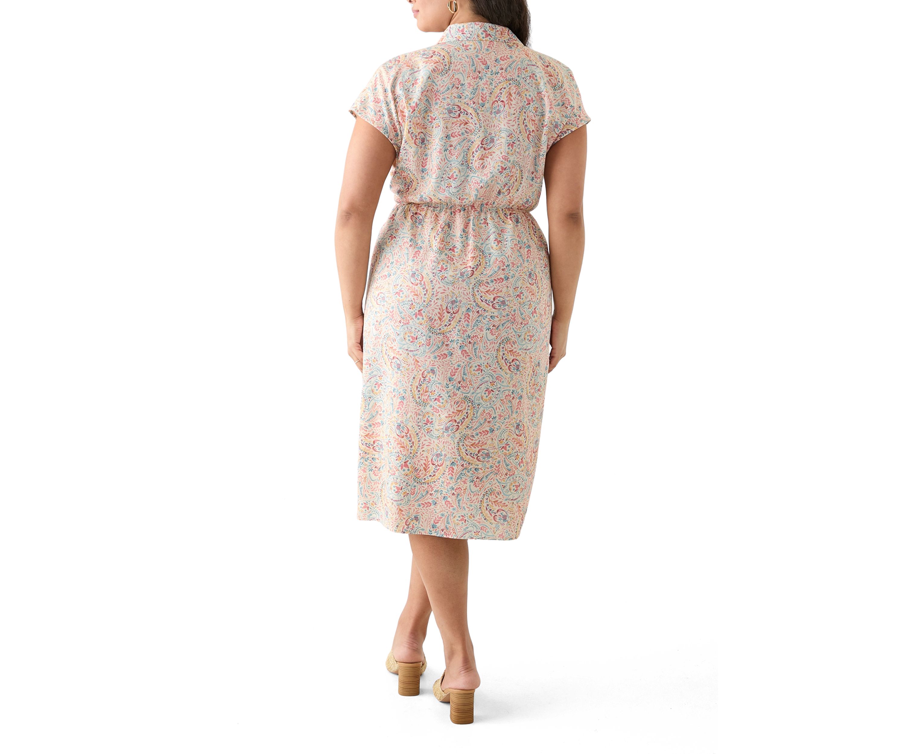 Plus Size Printed Button Front Tie Waist Midi Dress