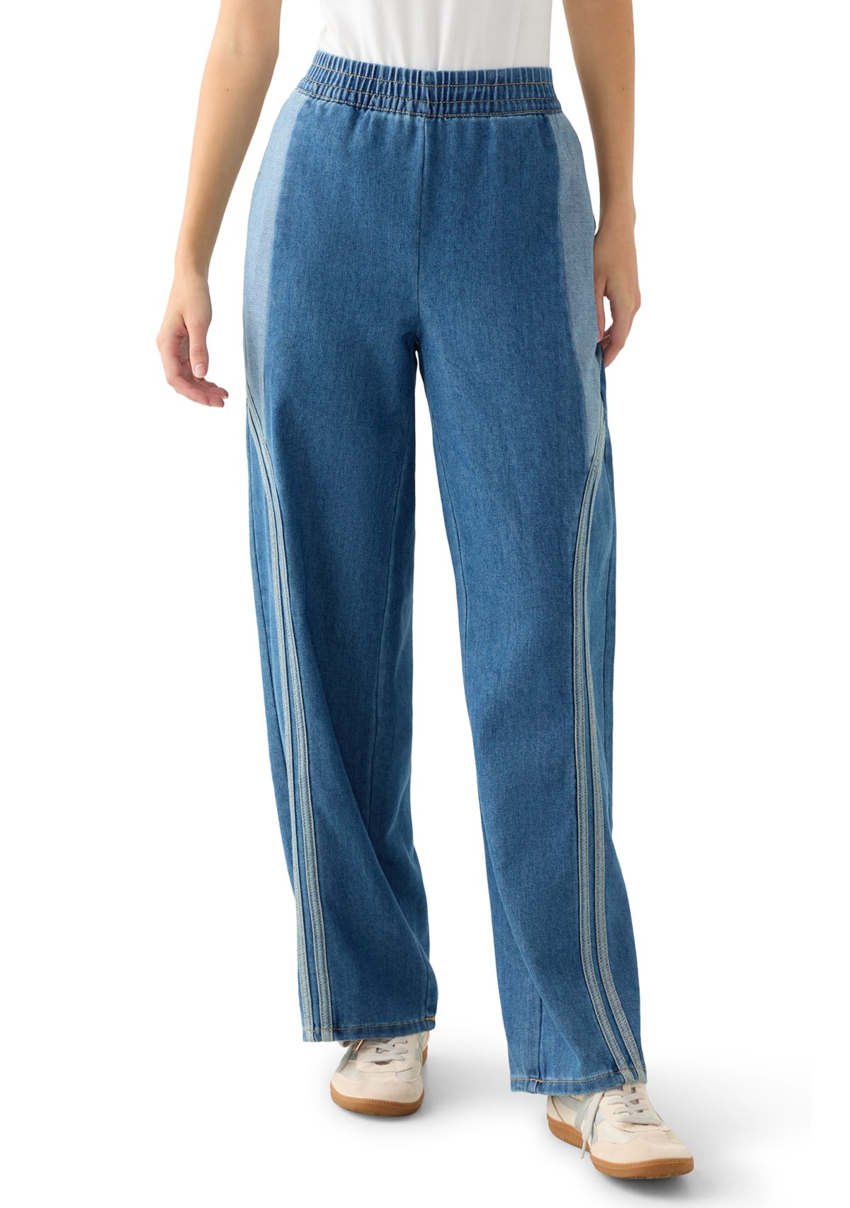 Womens Curved Yoke Wrap Around Stripe Track Pants