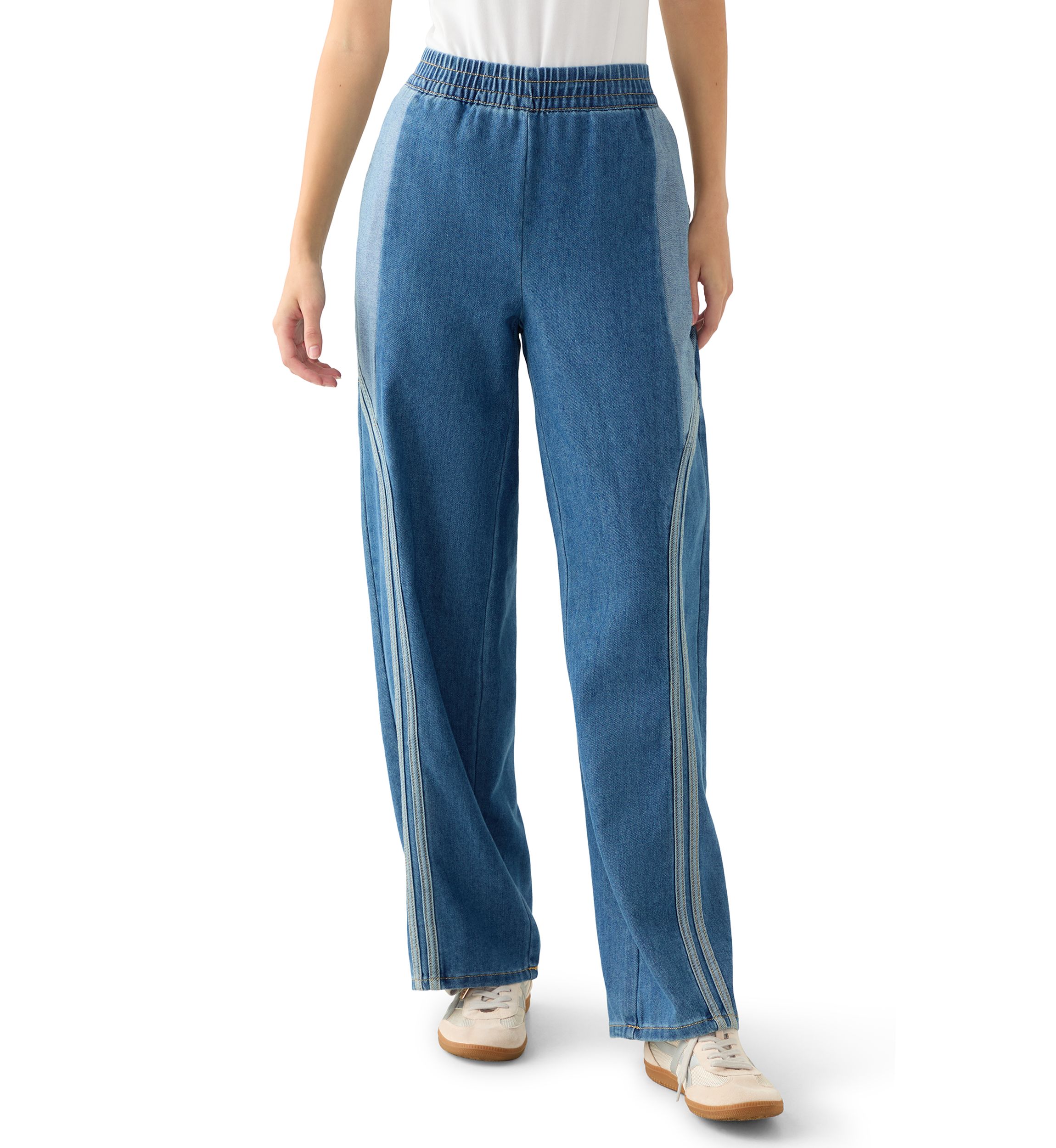 Womens Curved Yoke Wrap Around Stripe Track Pants