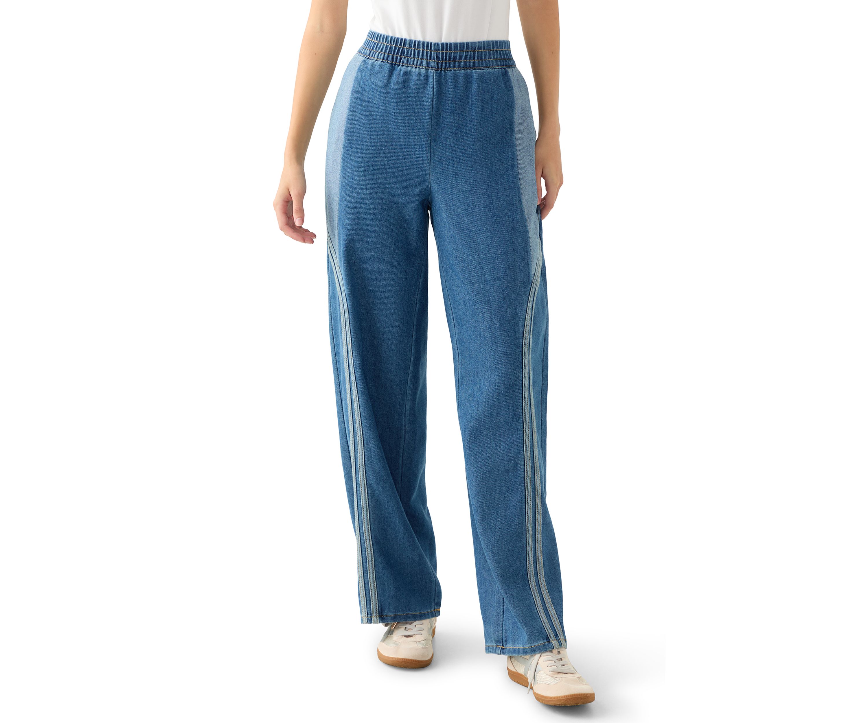 Womens Curved Yoke Wrap Around Stripe Track Pants