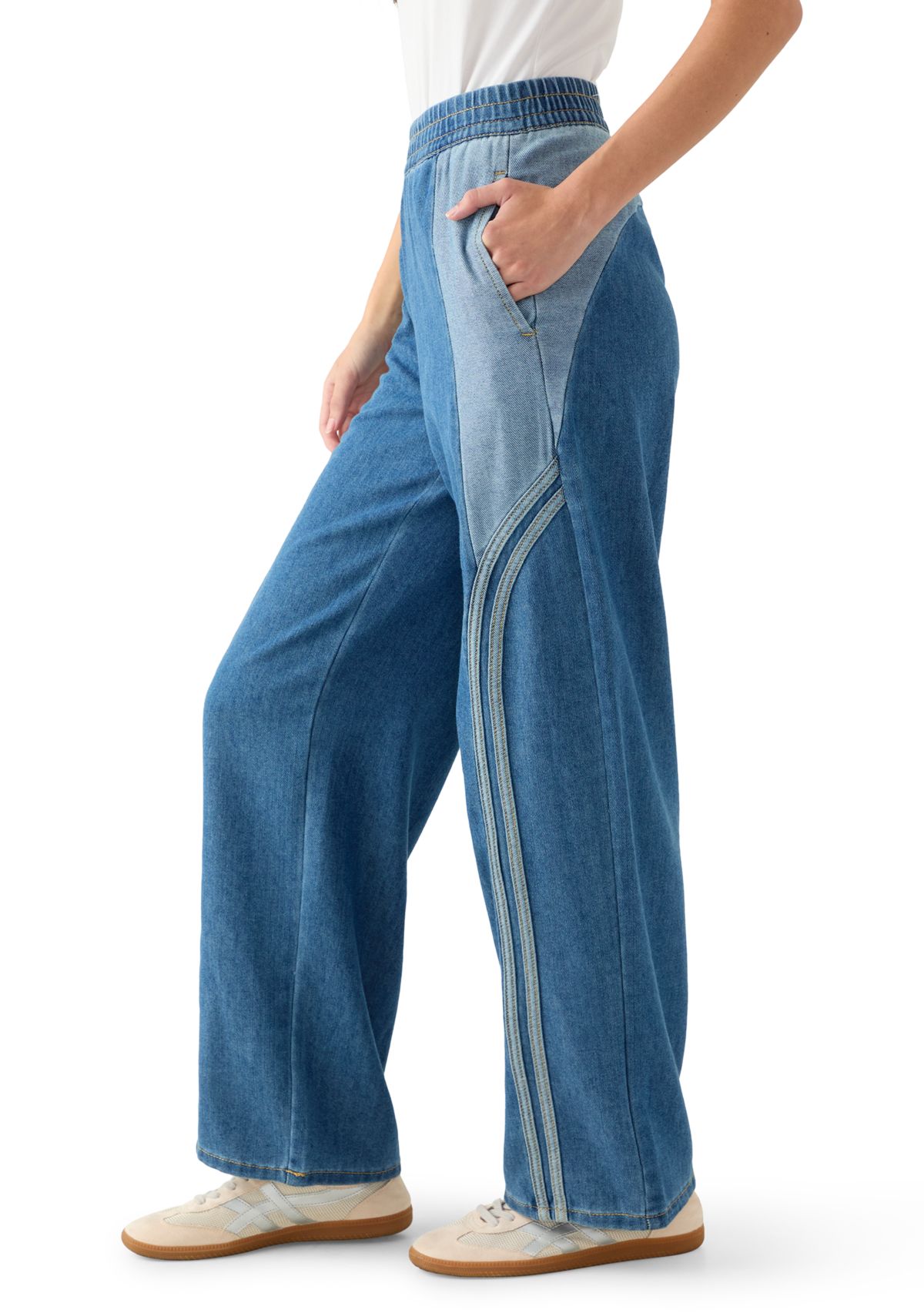 Womens Curved Yoke Wrap Around Stripe Track Pants