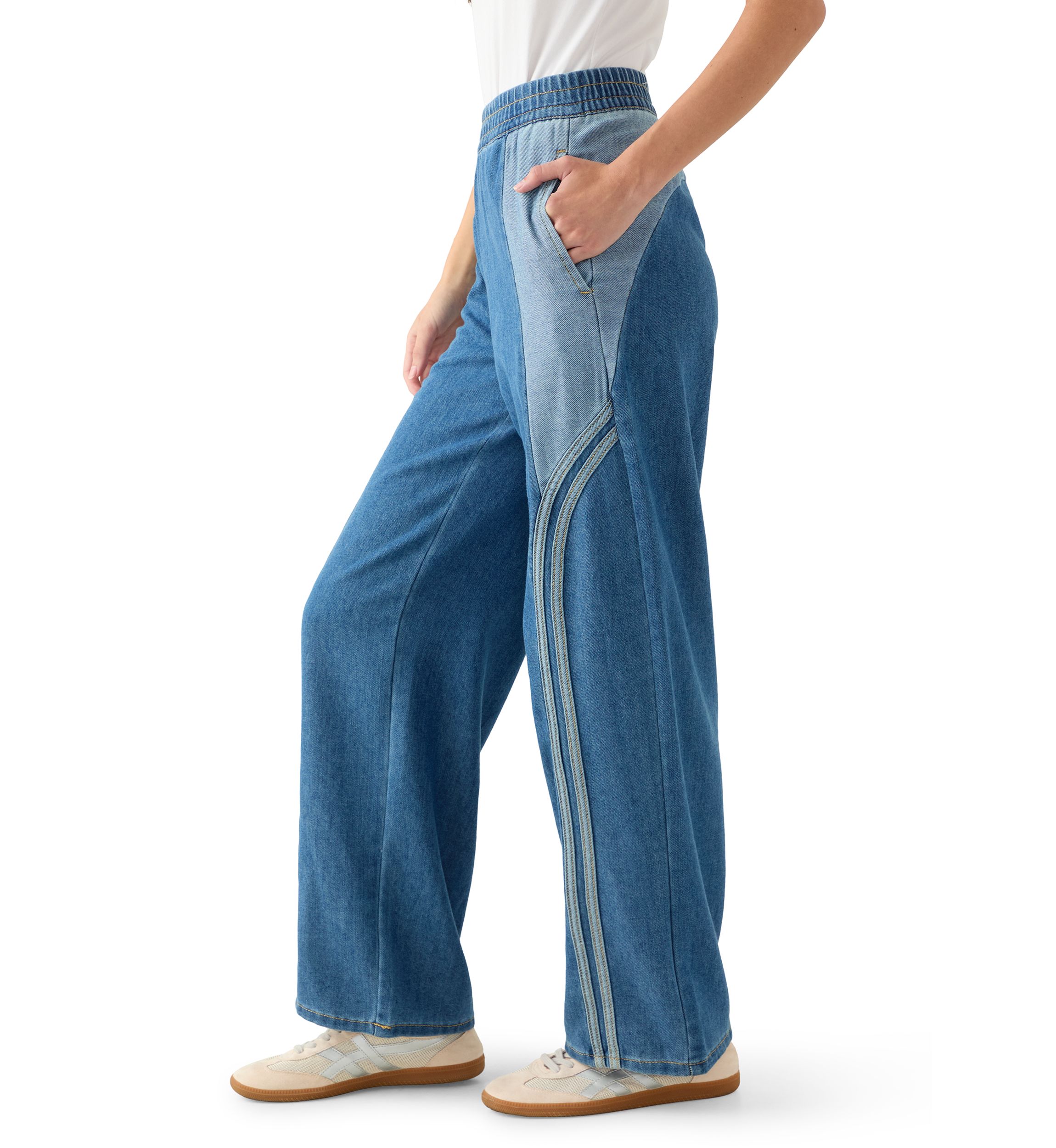 Womens Curved Yoke Wrap Around Stripe Track Pants