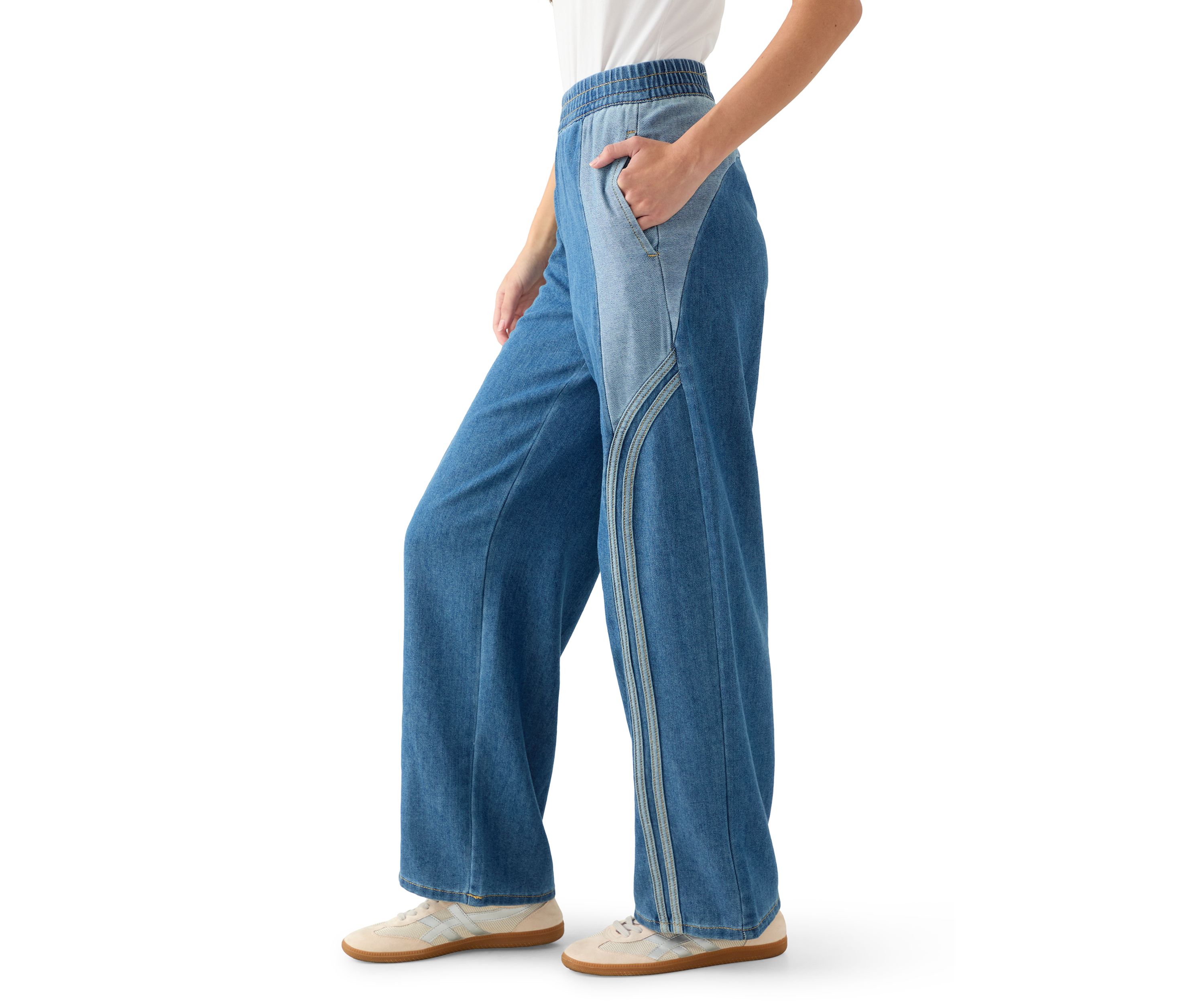 Womens Curved Yoke Wrap Around Stripe Track Pants