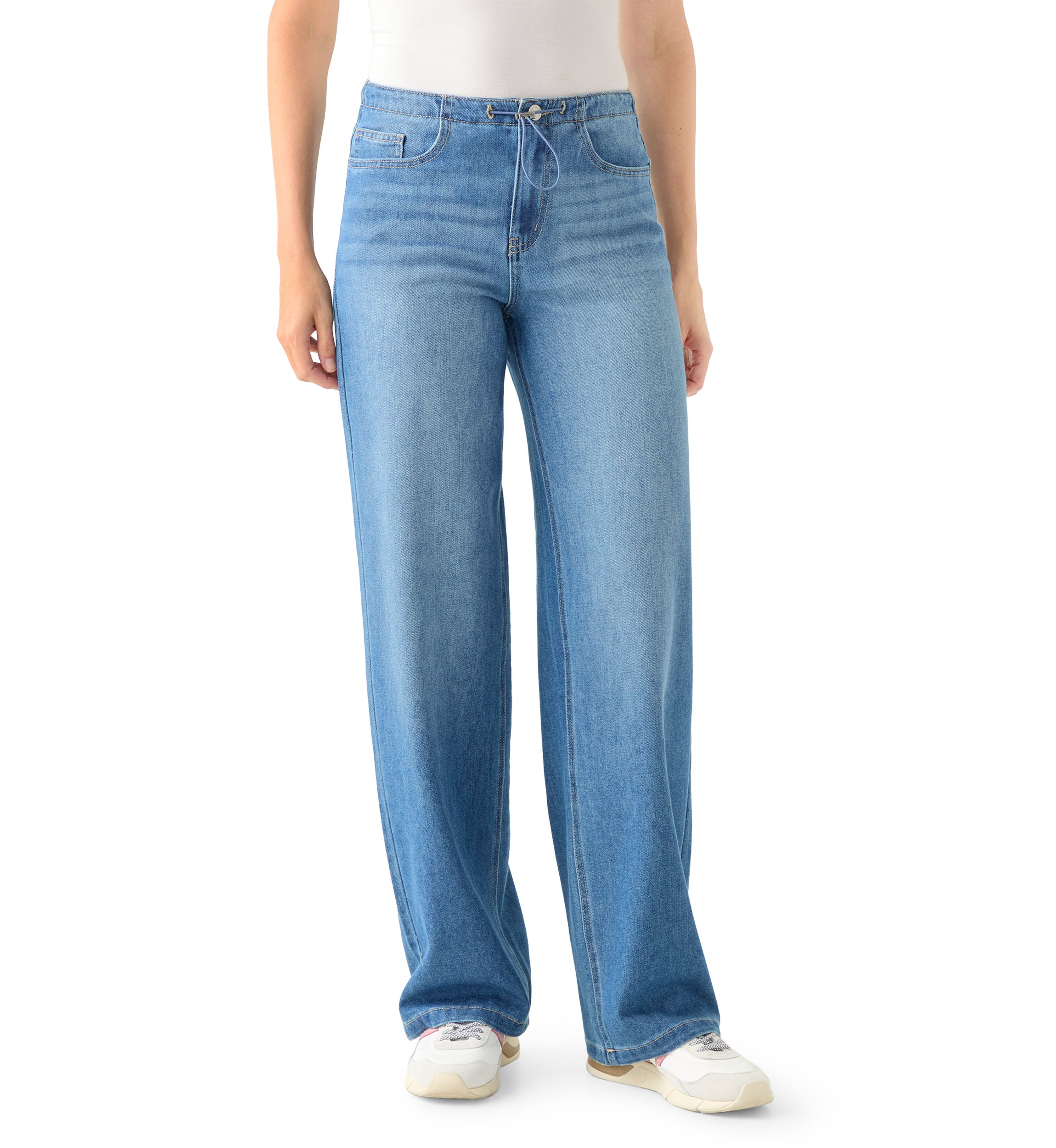 Womens Bungee Waist Baggy Jeans