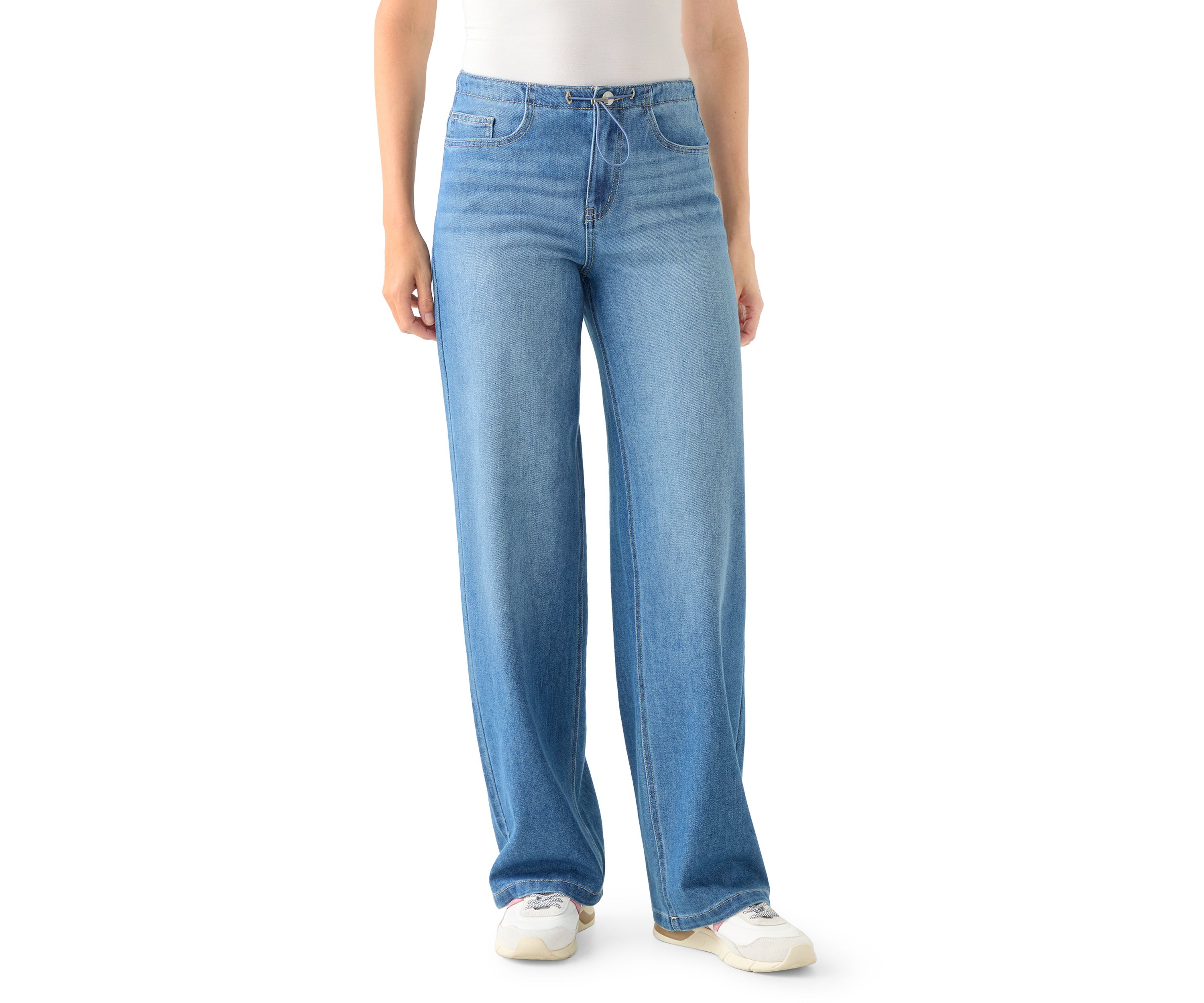 Womens Bungee Waist Baggy Jeans