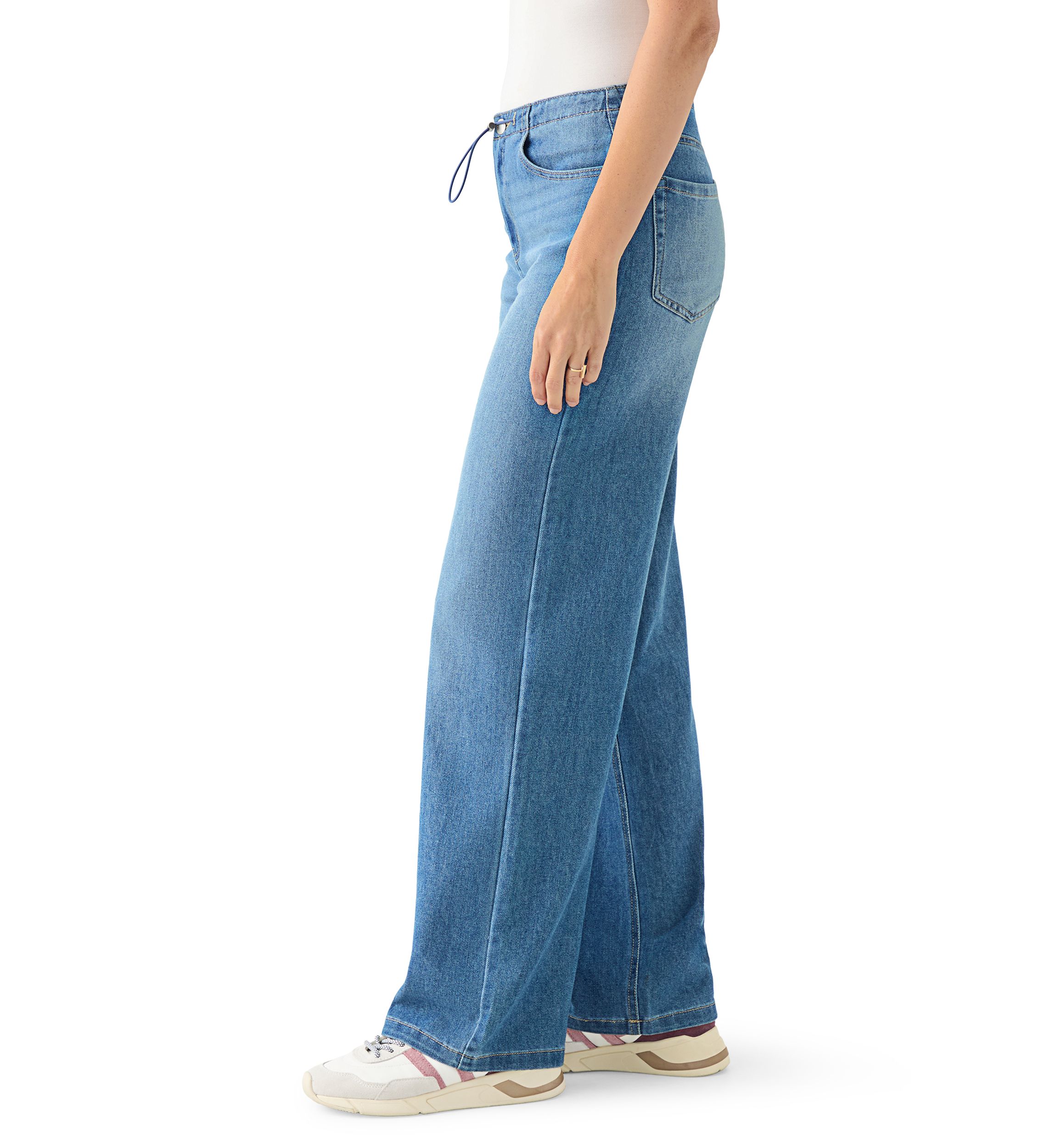 Womens Bungee Waist Baggy Jeans