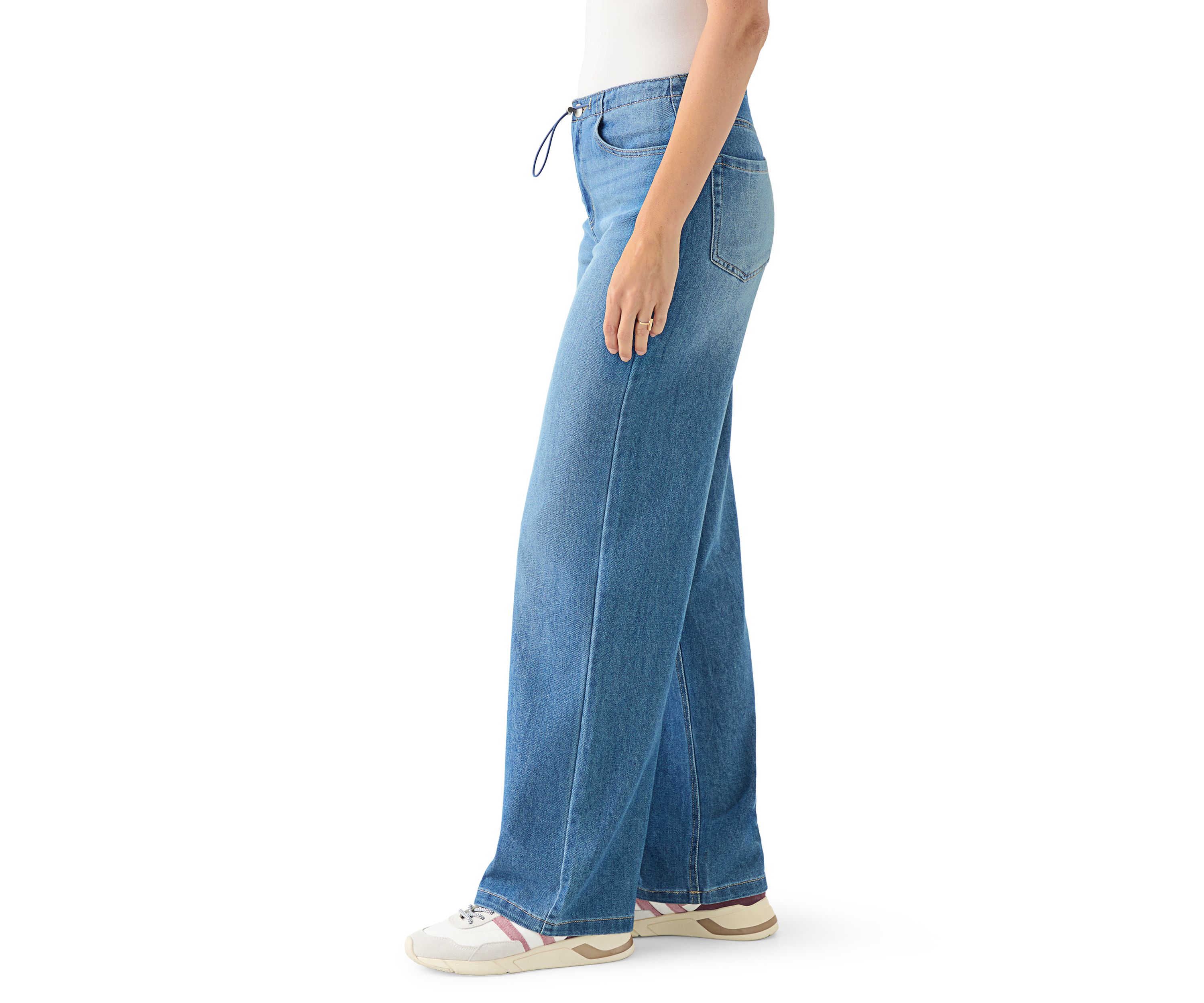 Womens Bungee Waist Baggy Jeans