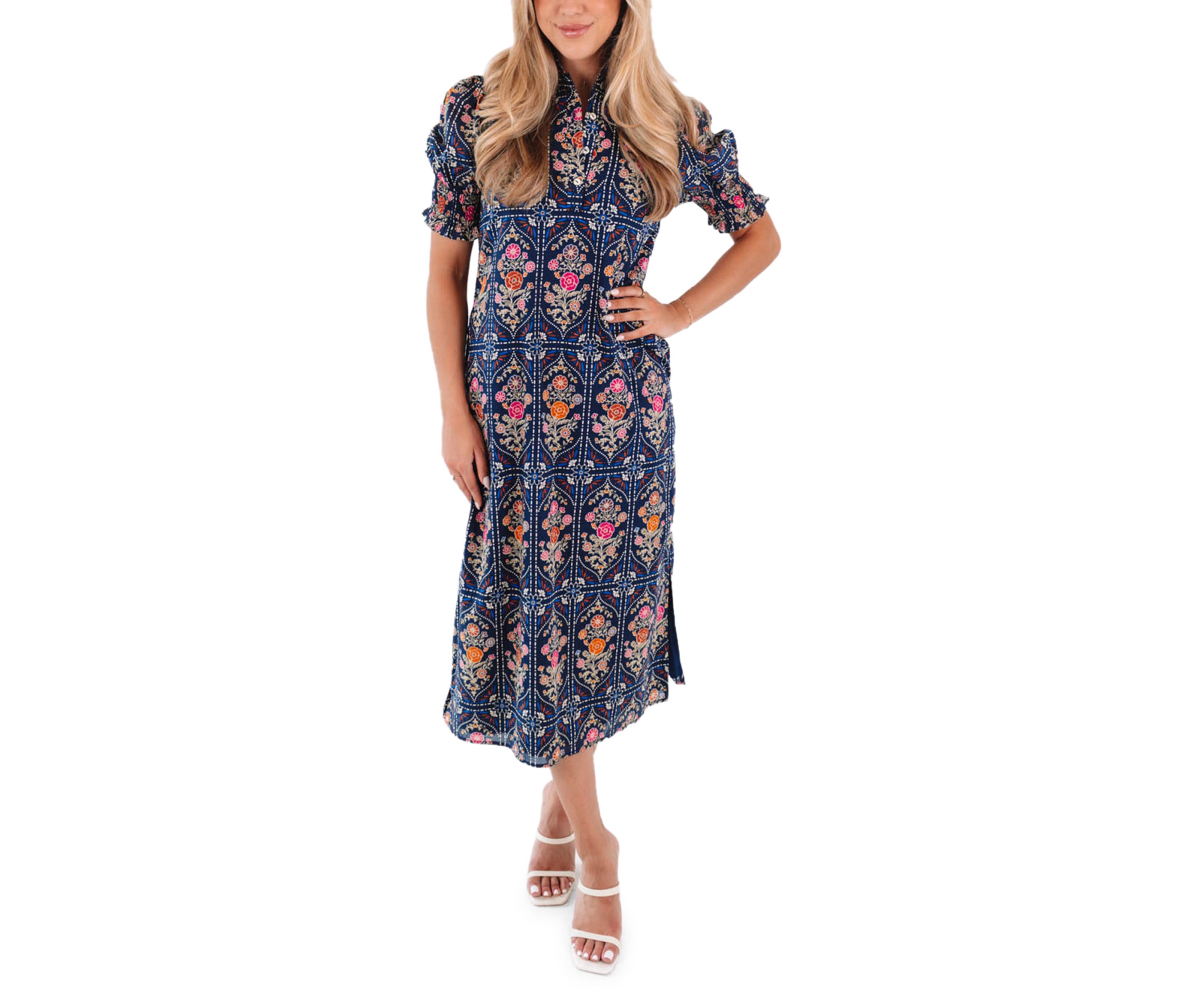 Womens Torian Ruffle Neck Midi Dress